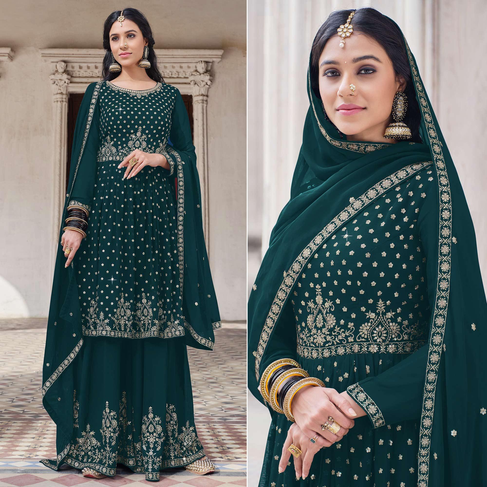 Green trousers – BlackTree green-embroidered-georgette-palazzo-suit