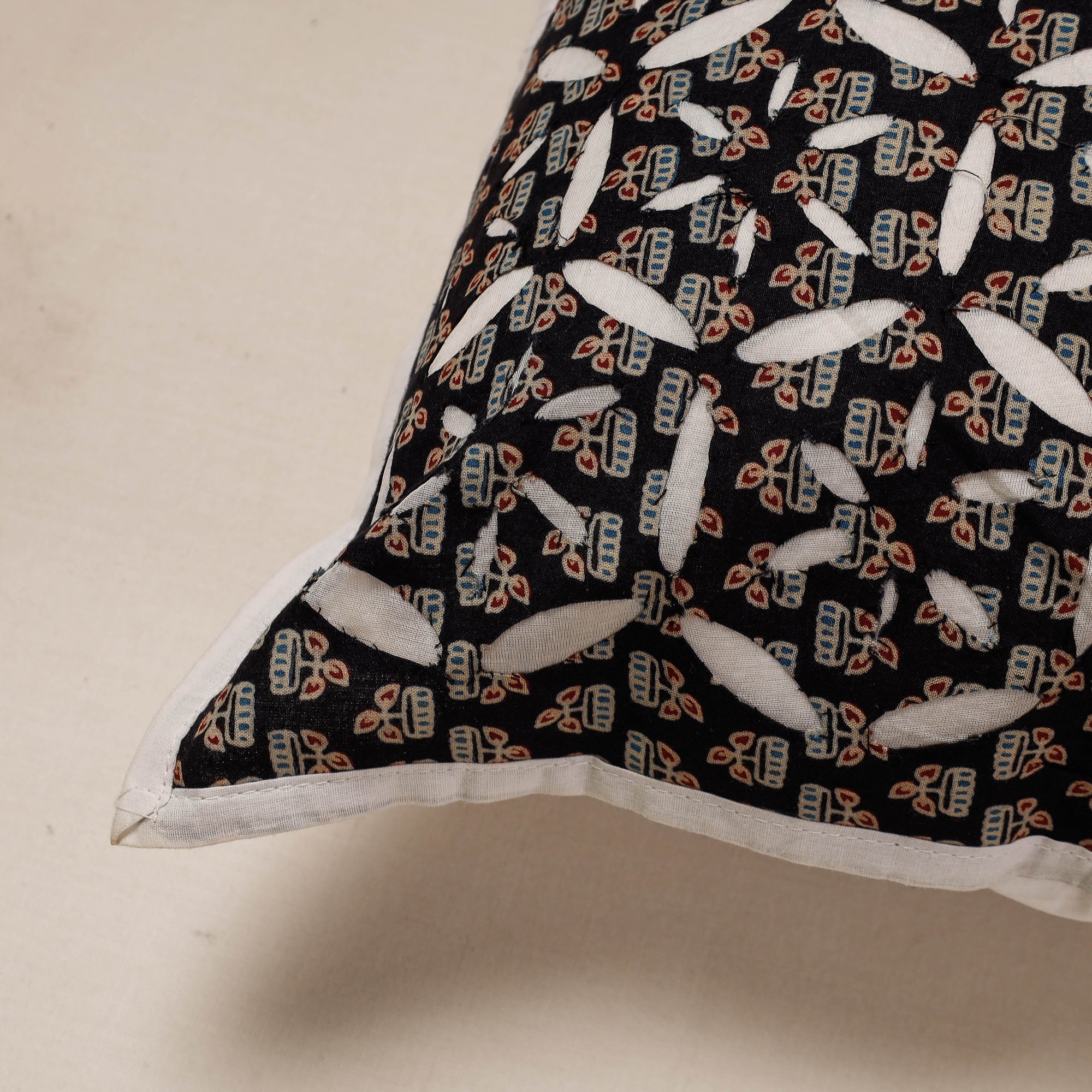 SHADES OF MARUDHARA Black - Cutwork Cotton Applique Cushion Cover (16 x 16 in) - view 2