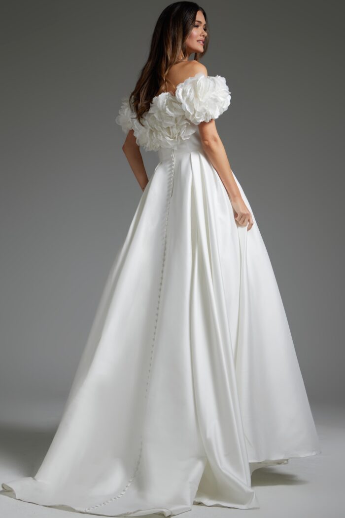 Jovani JB40795 Long Ruffle Pleated Wedding Dress - view 2