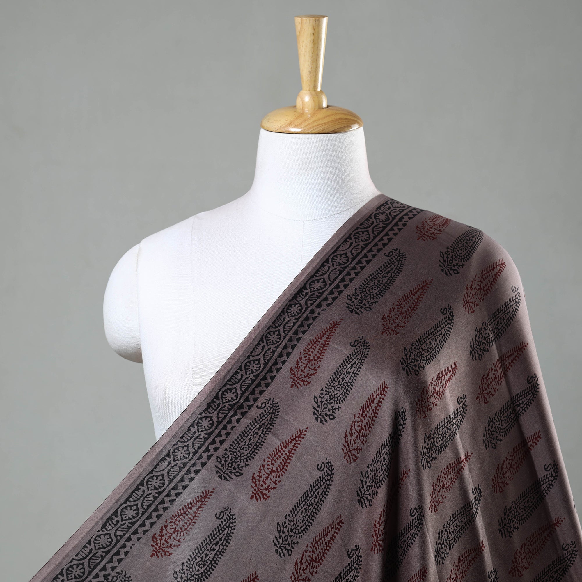 BAGH PRINTS BY MOHAMMED RAFIK KHATRI Brown - Bagh Block Printed Modal Silk Fabric