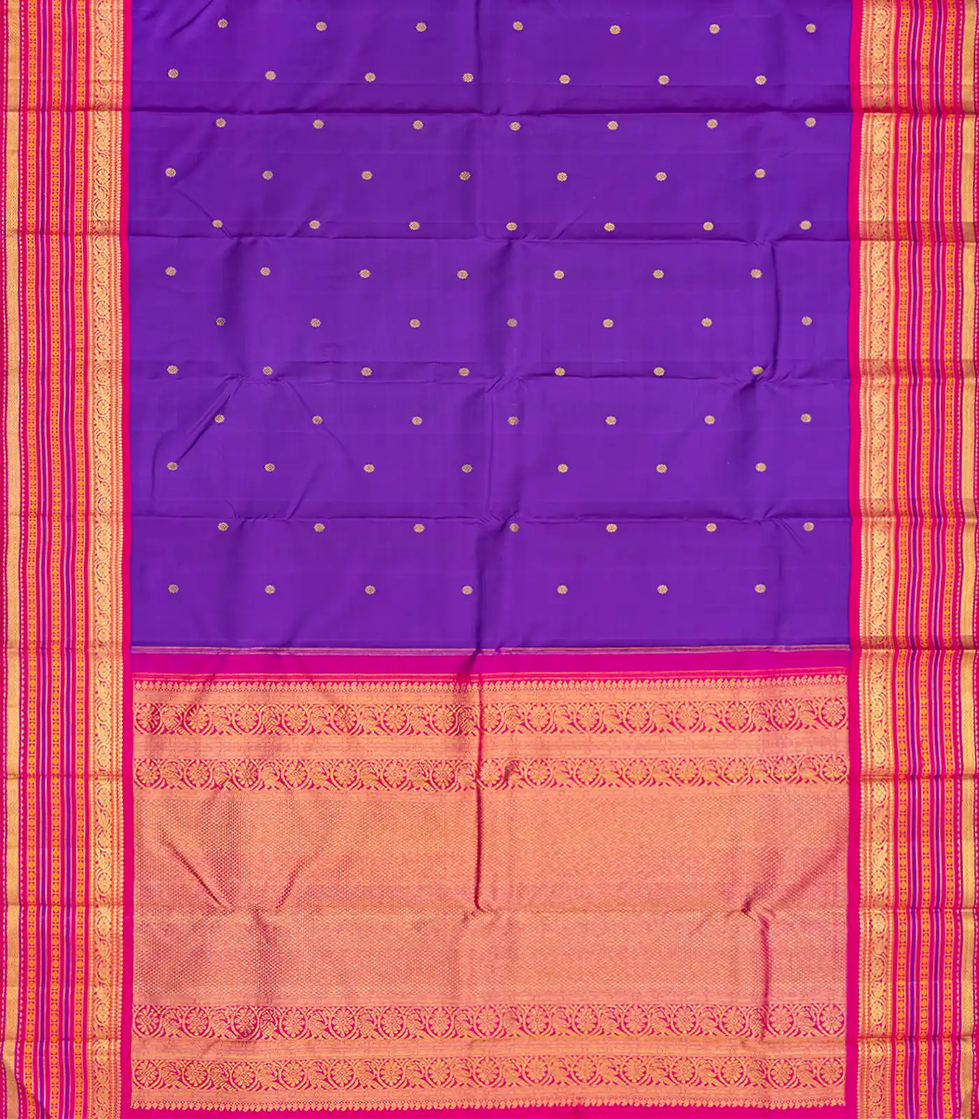 RmKV Purple Handloom Kanchipuram Korvai Silk Saree With Kamalam Buttas-Purple - view 2