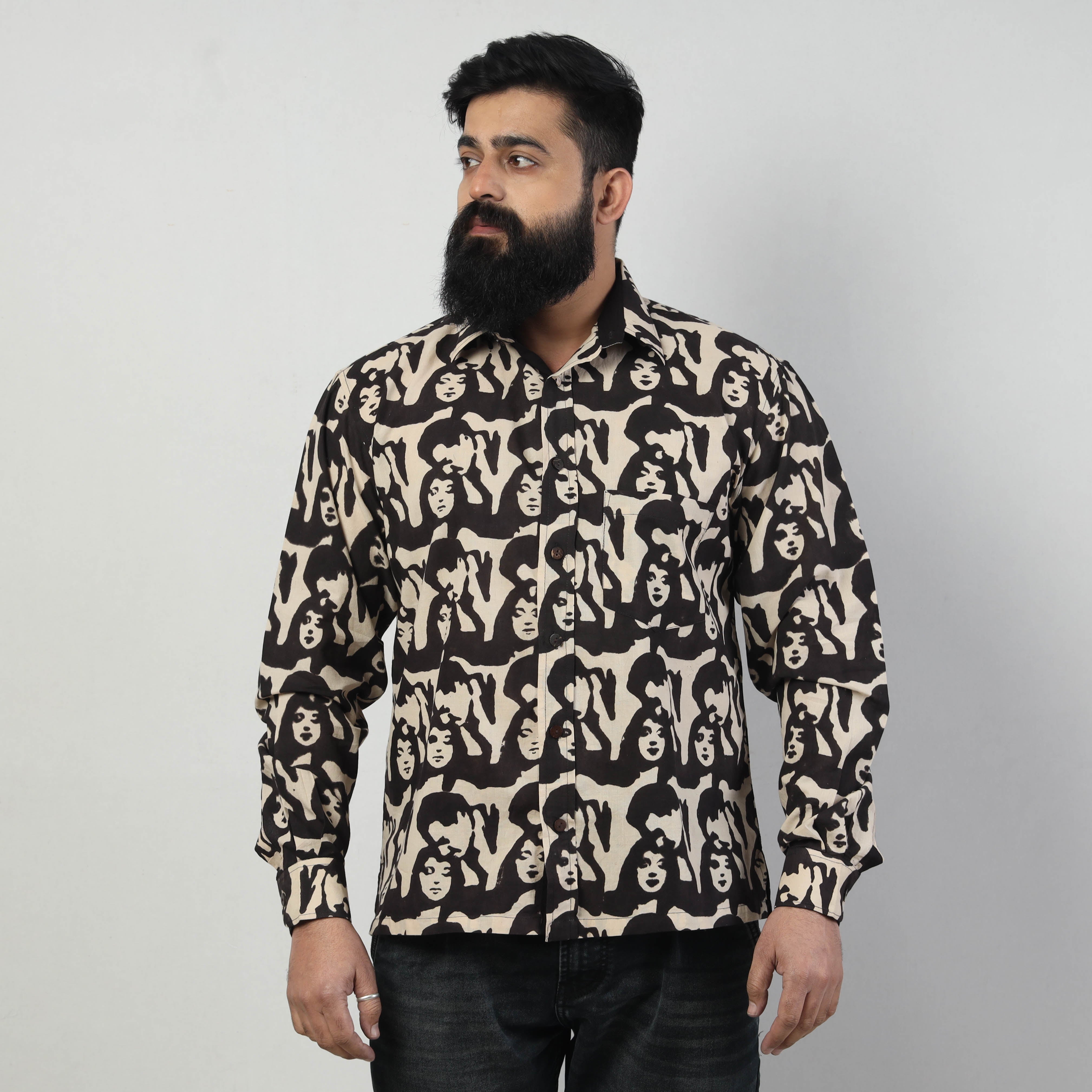 BINDAAS UNLIMITED Beige - Bindaas Block Art Printed Cotton Men Full Sleeve Shirt