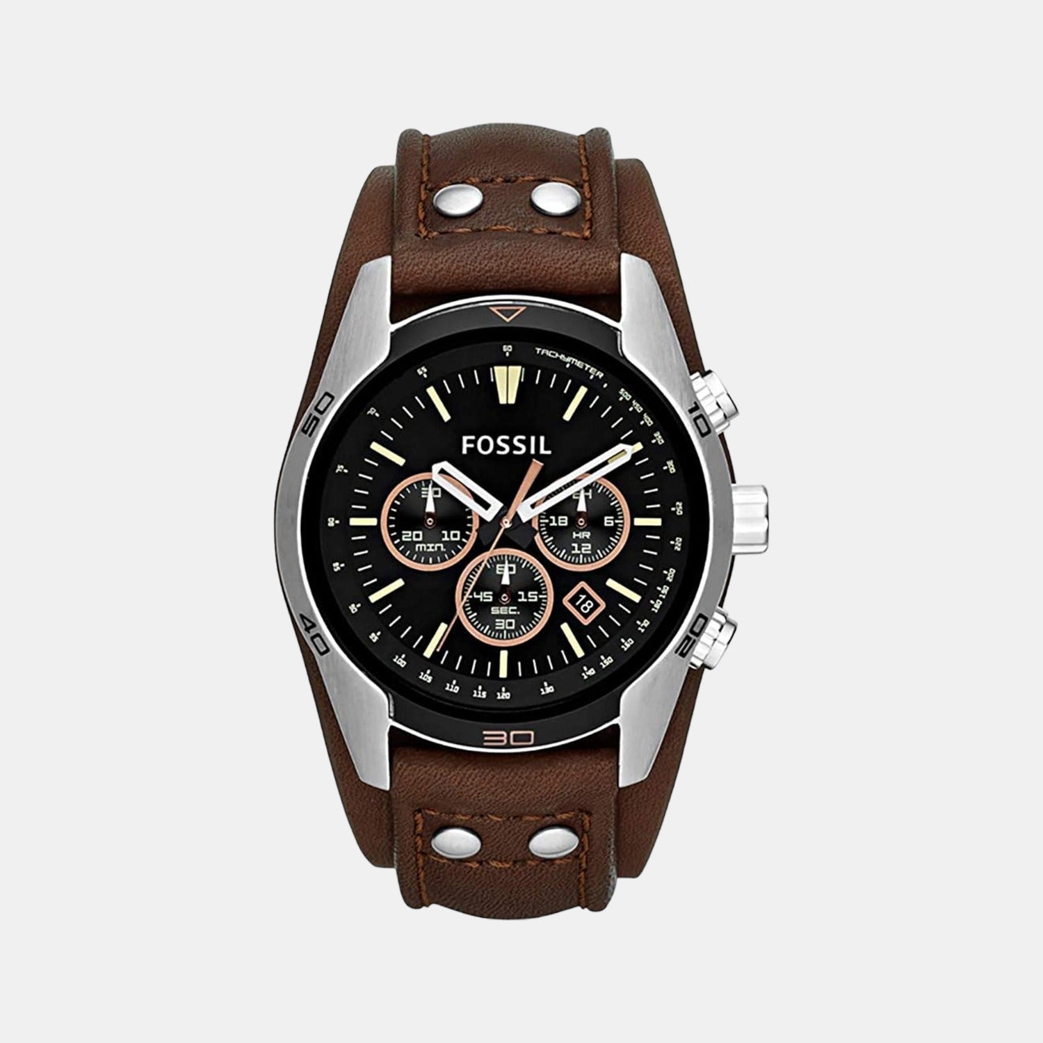 Fossil Coachman Men Quartz Black Dial Chronograph Leather Watch CH2891
