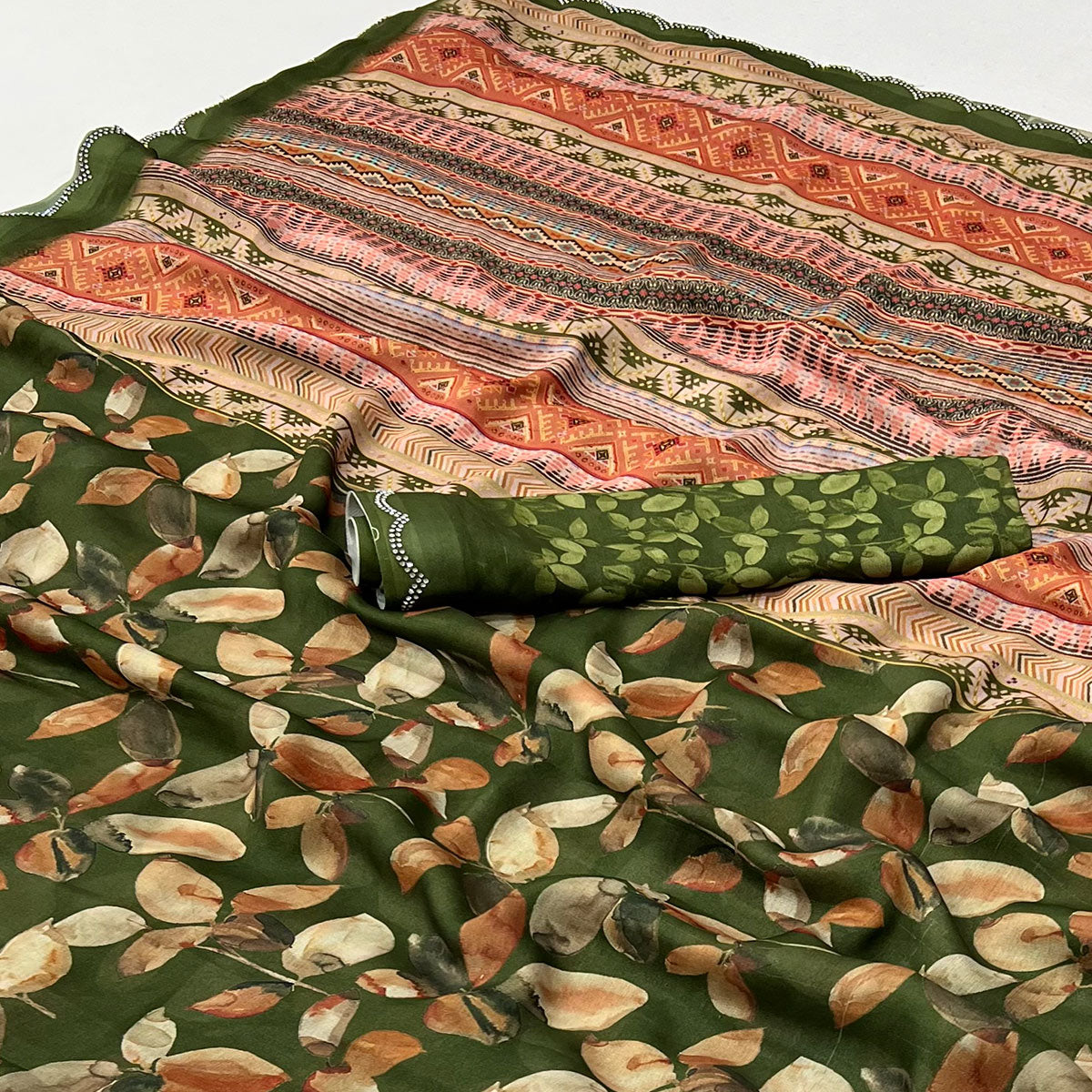 BlackTree green-floral-digital-printed-georgette-saree-with-stonework-border - view 2