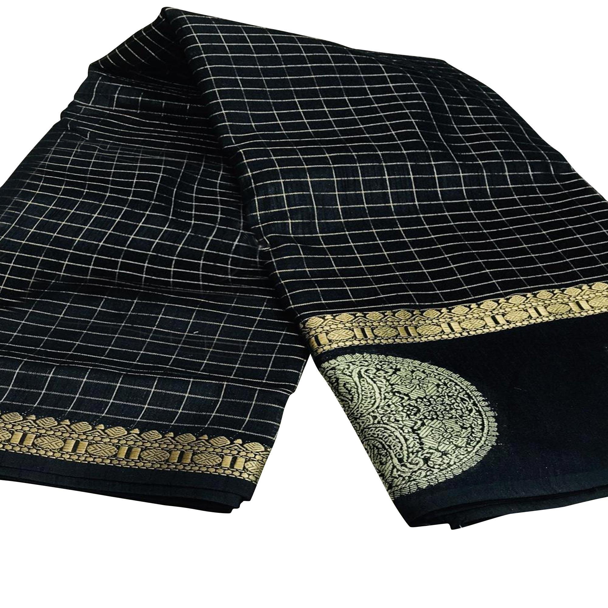 Peachmode Flaunt Black Colored Festive Wear Woven Silk Saree