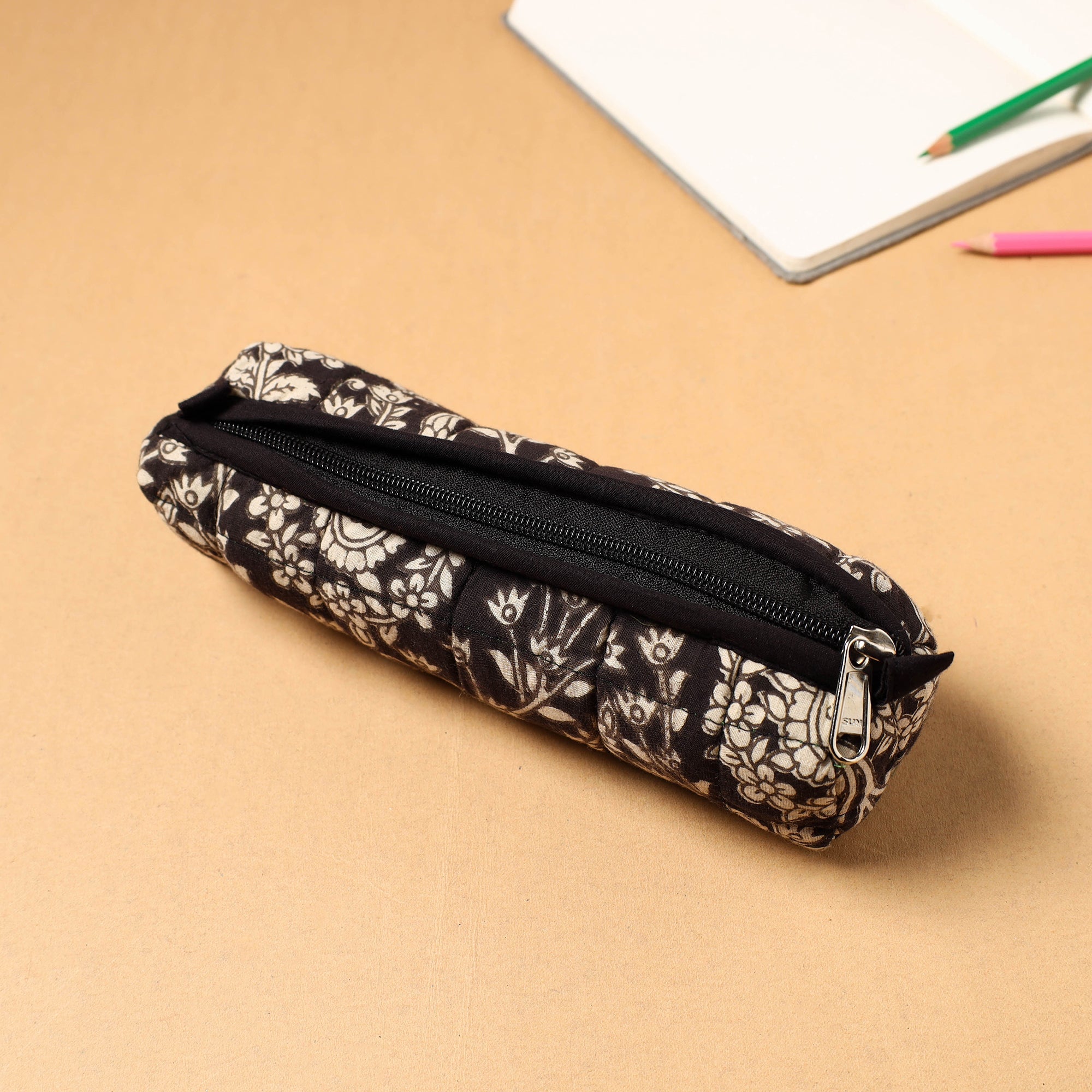 NOORI BAZAR Black - Handcrafted Quilted Cotton Pencil Pouch 04