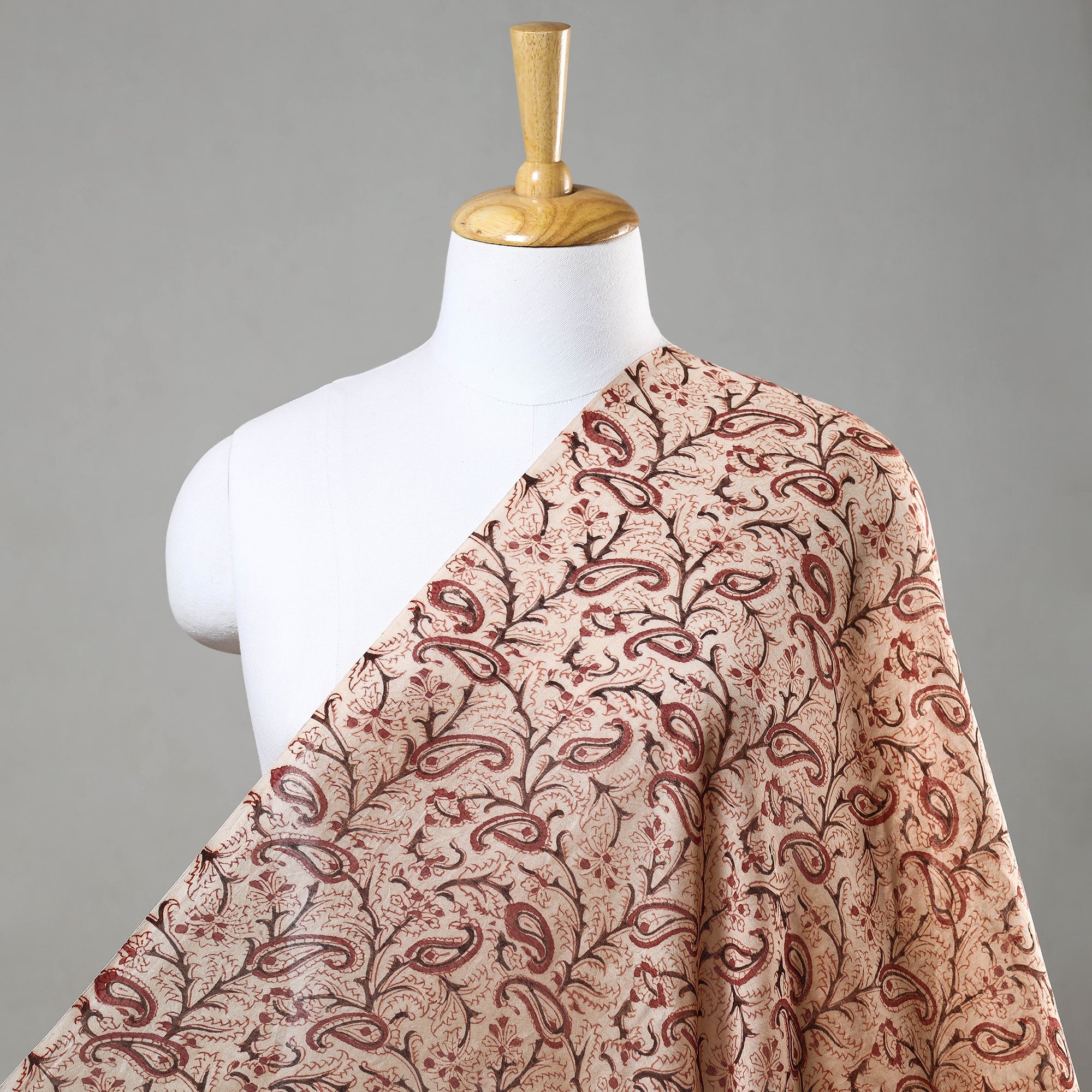 PITCHUKA SRINIVAS KALAMKARI PEDANA Beige - Pedana Kalamkari Block Printed Chanderi Silk Fabric