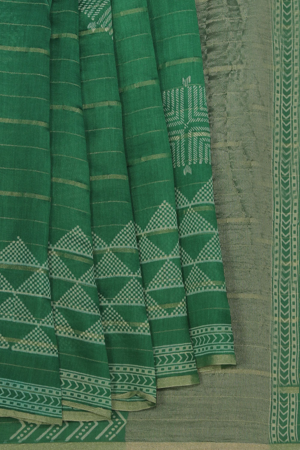 Kalanjali Geometric Diamond Printed Green Saree