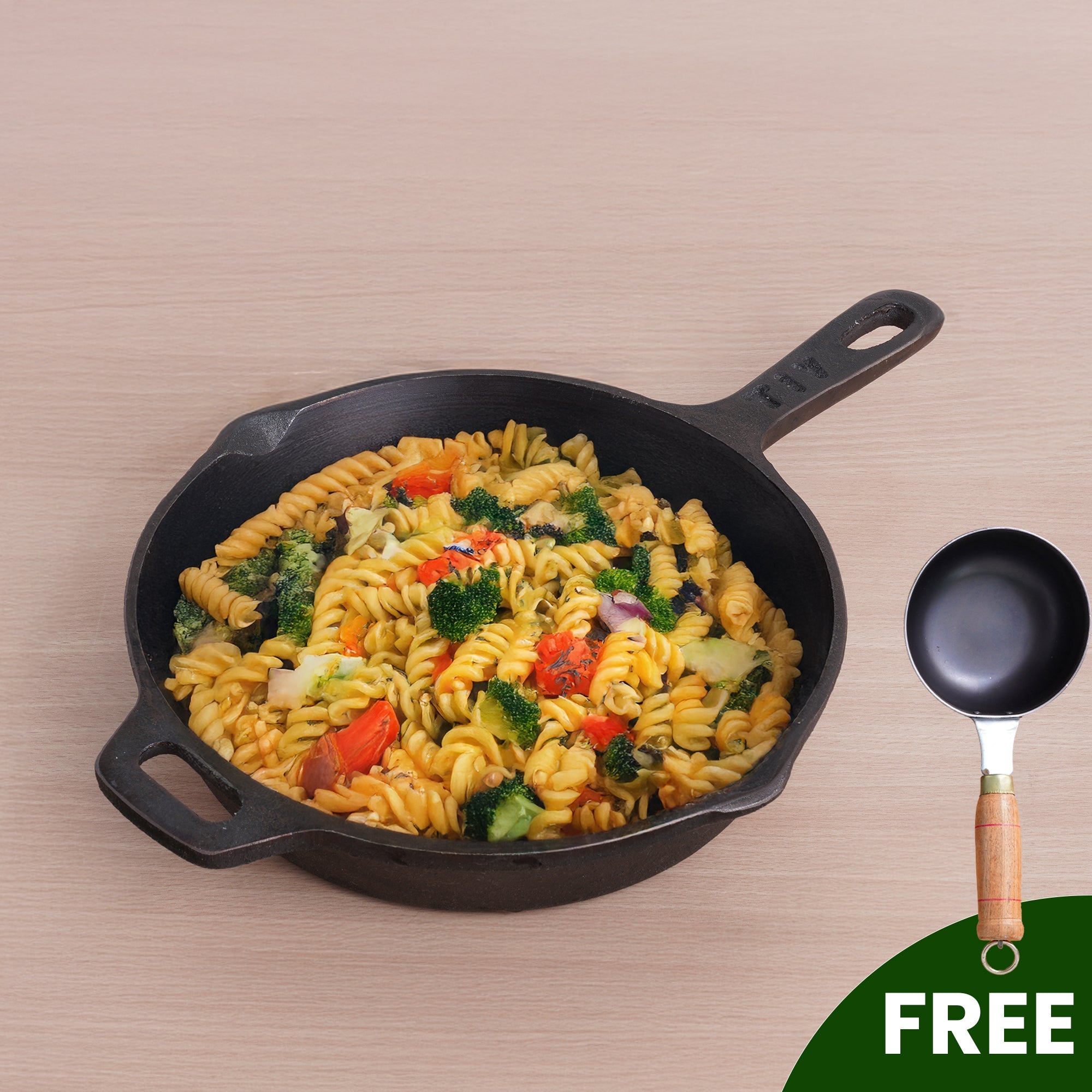 The Indus Valley Super Smooth Cast Iron Frypan+ Free ₹400 Tadka Pan, Pre-seasoned, Nonstick, 100% Pure,Toxin-free, 25.4cm, 1.7L, 2.4kg