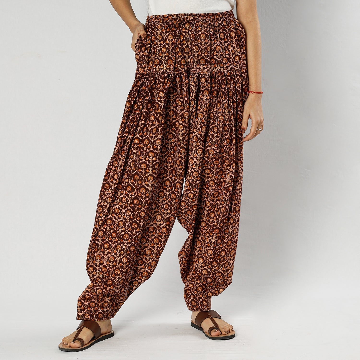 ITOKRI CASUALS Brown - Pedana Kalamkari Block Printing Cotton Elasticated Salwar - view 2