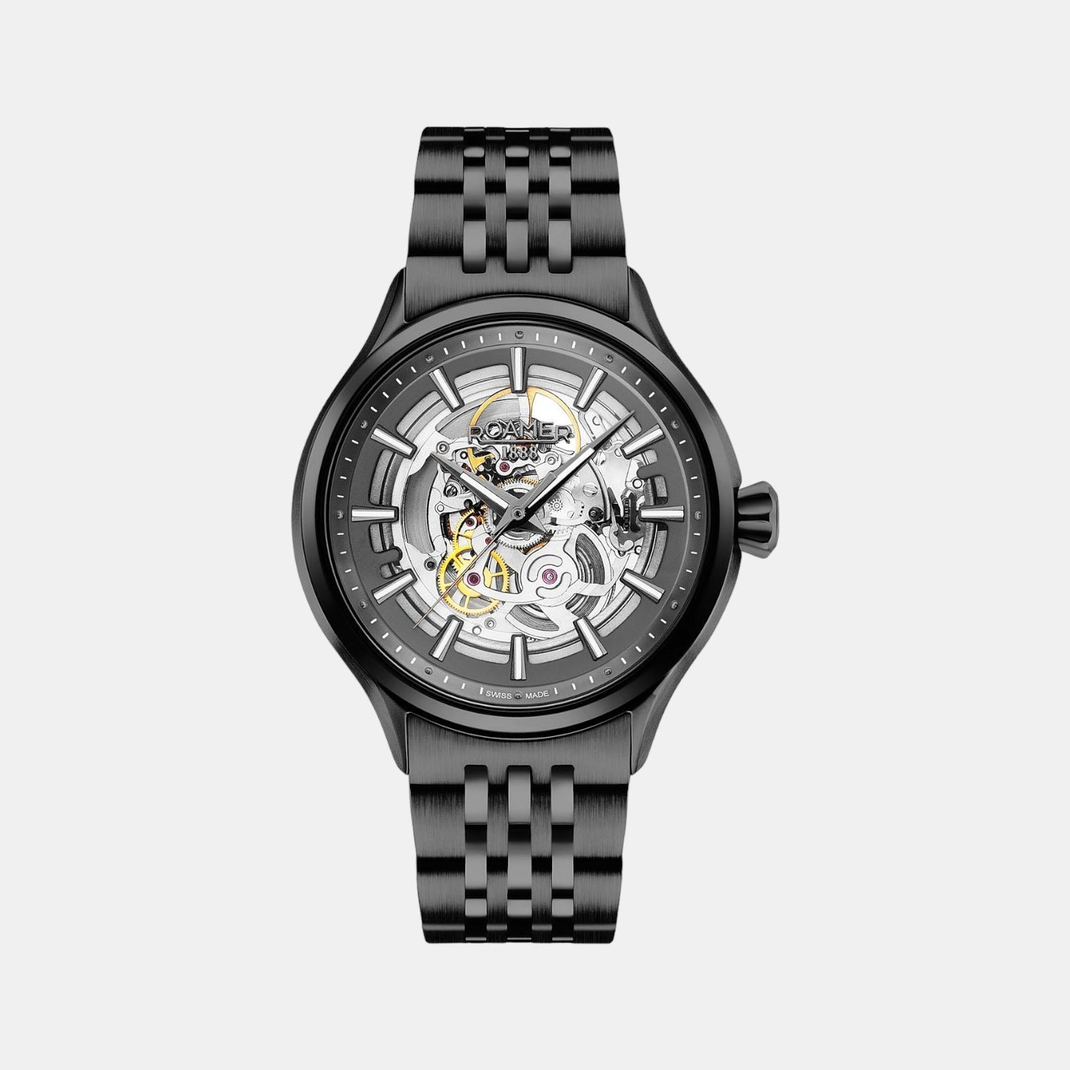 Roamer Competence Skeleton Men Quartz Black Dial Analog Stainless Steel Watch 101663 40 55 10N