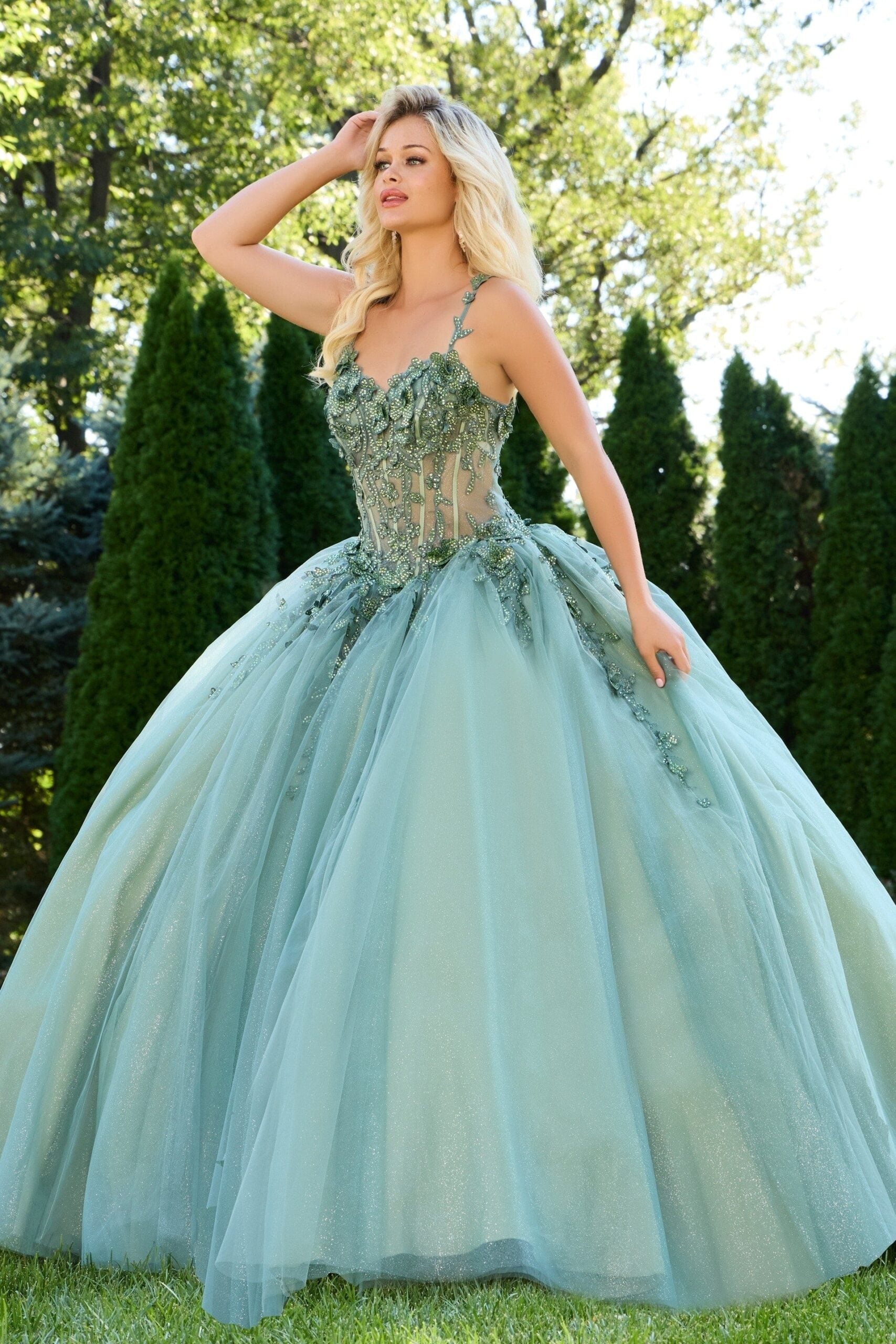 Jovani 43437 Long Ball Gown Floral Appliques Quinceanera Dress - view 3