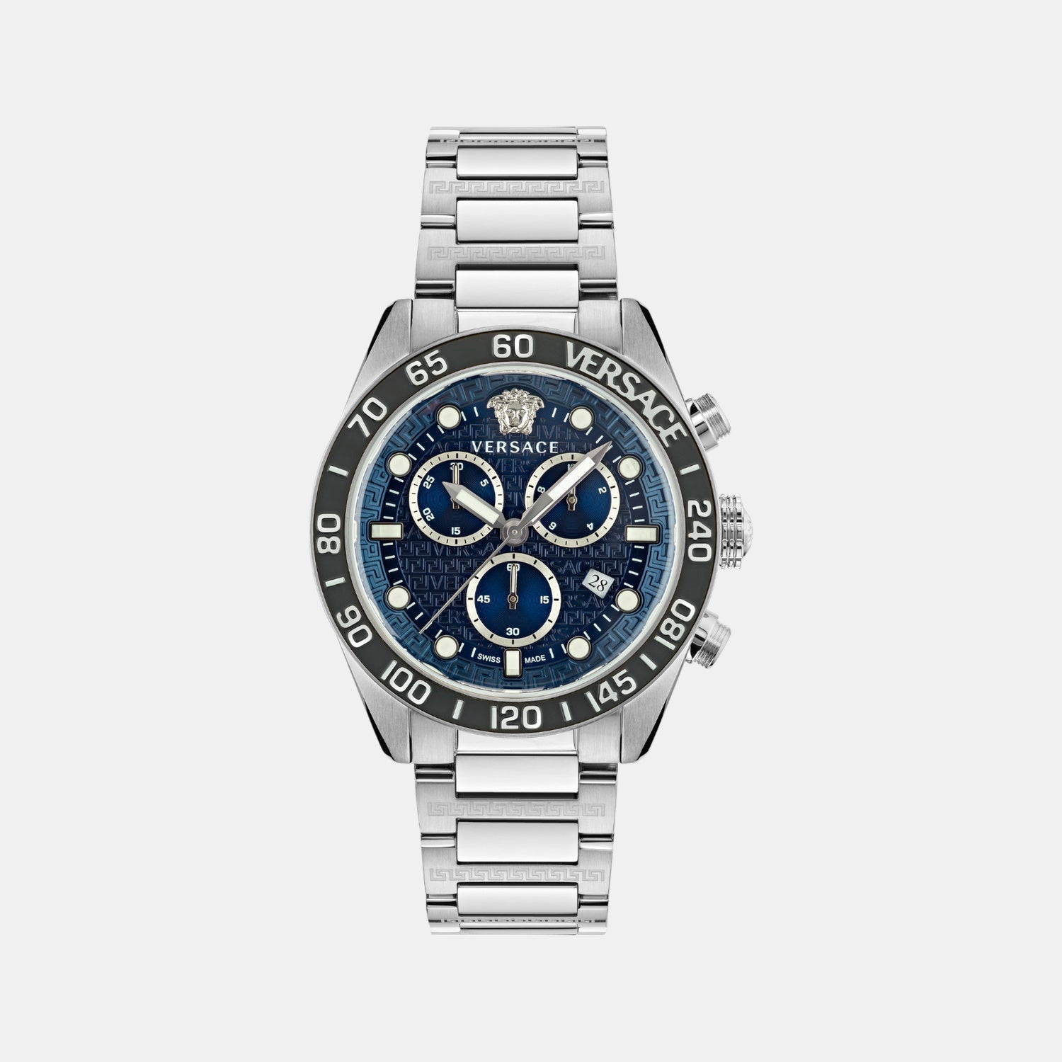 Versace Greca Dome Men Quartz Blue Dial Chronograph Stainless Steel Watch VE6K00323