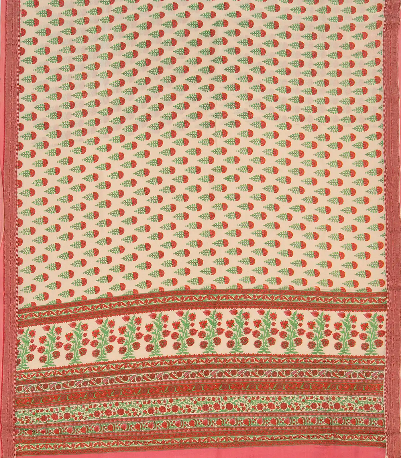 RmKV Off White Handwoven Chanderi Cotton Saree With Flower Motifs & Pink Border-Off White - view 2