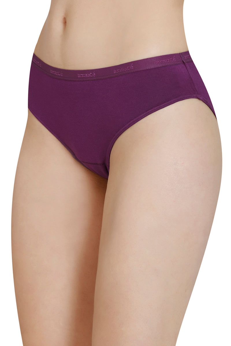 Amante Solid Mid Rise Modal Bikini Panty – Plum Caspia - view 3