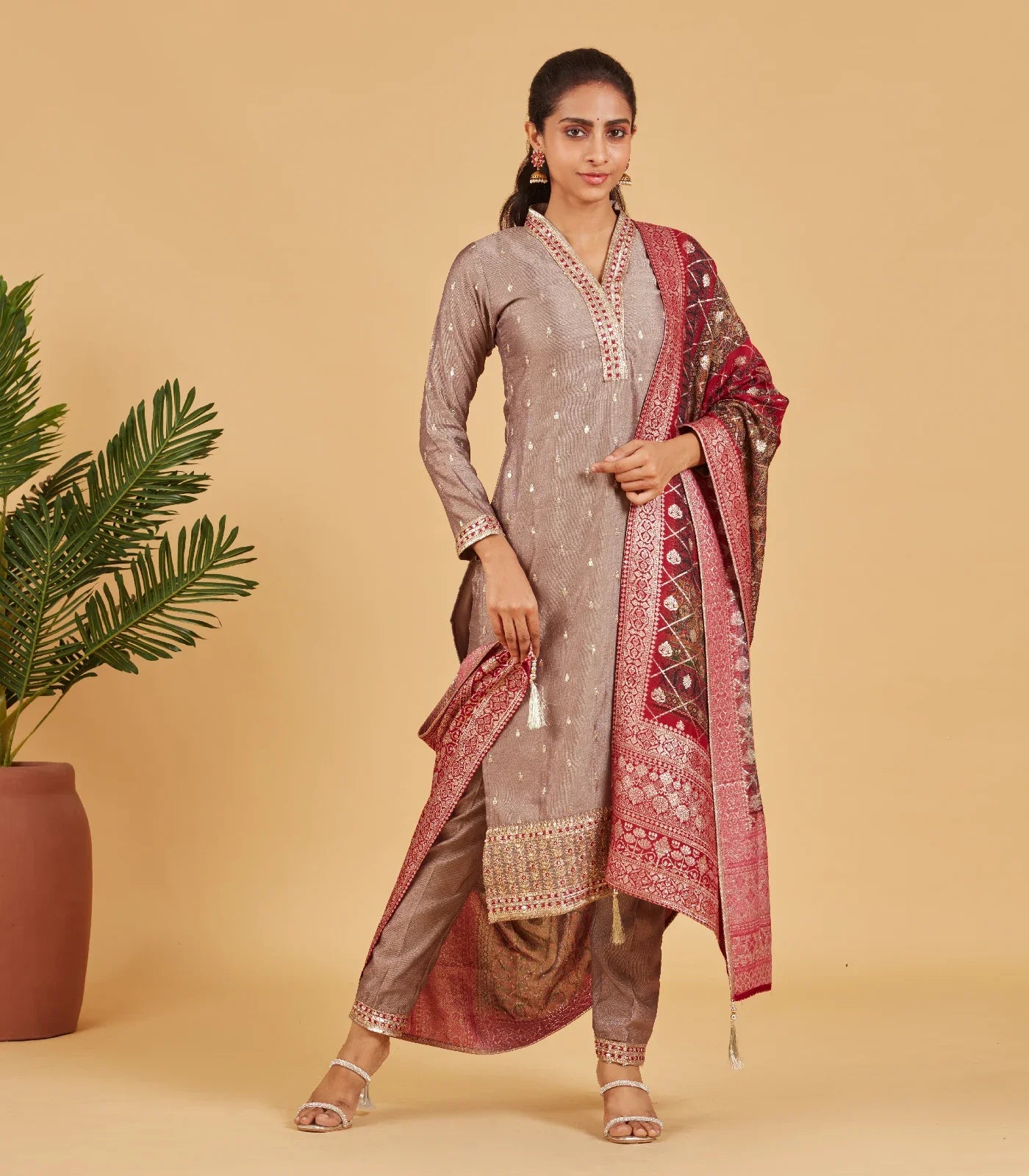 RmKV Festive Grey Embroidered Kurta Set