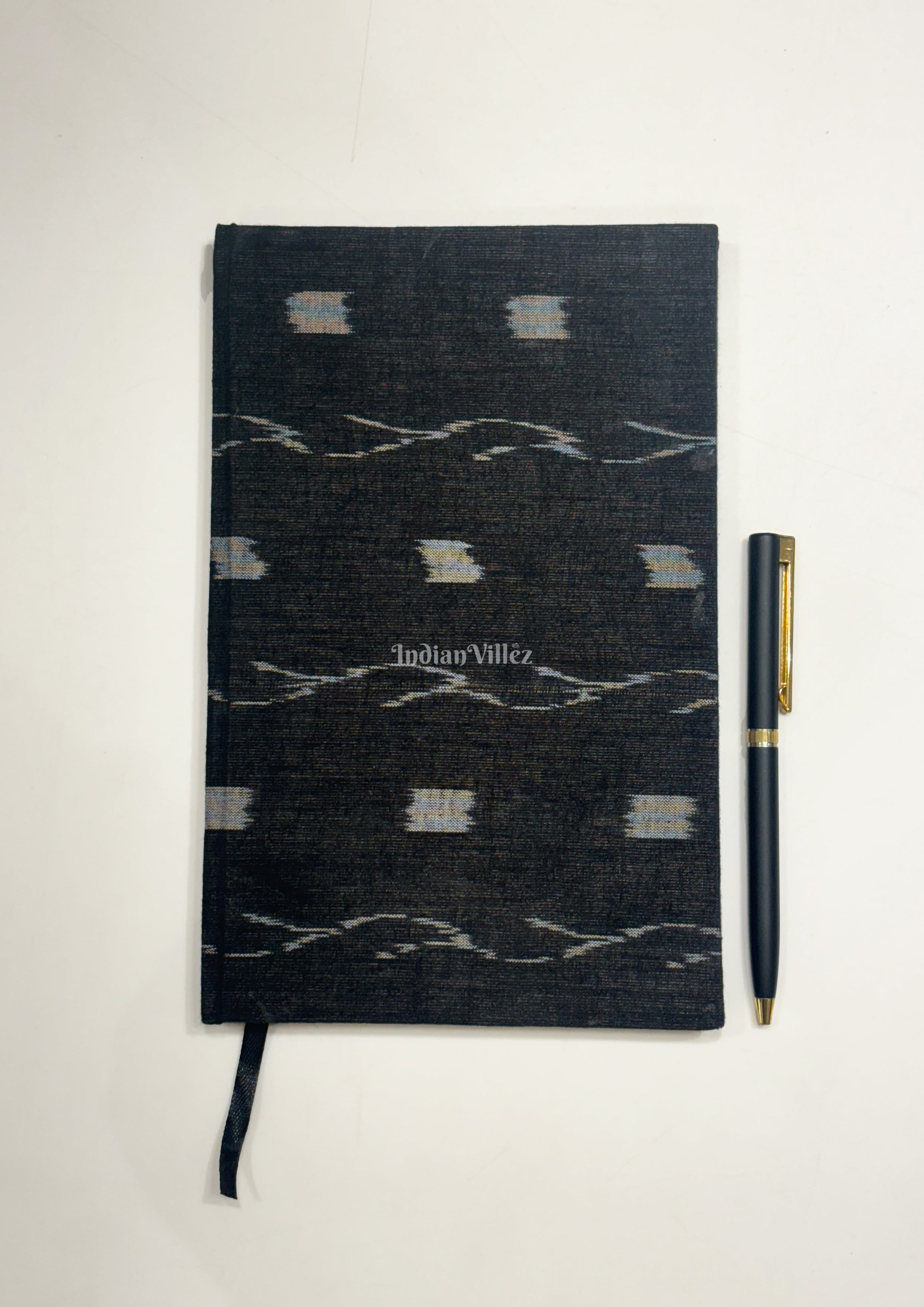 IndianVillèz Black Butta design Handmade Ikat Woven Cotton Fabric Cover Diary - view 2