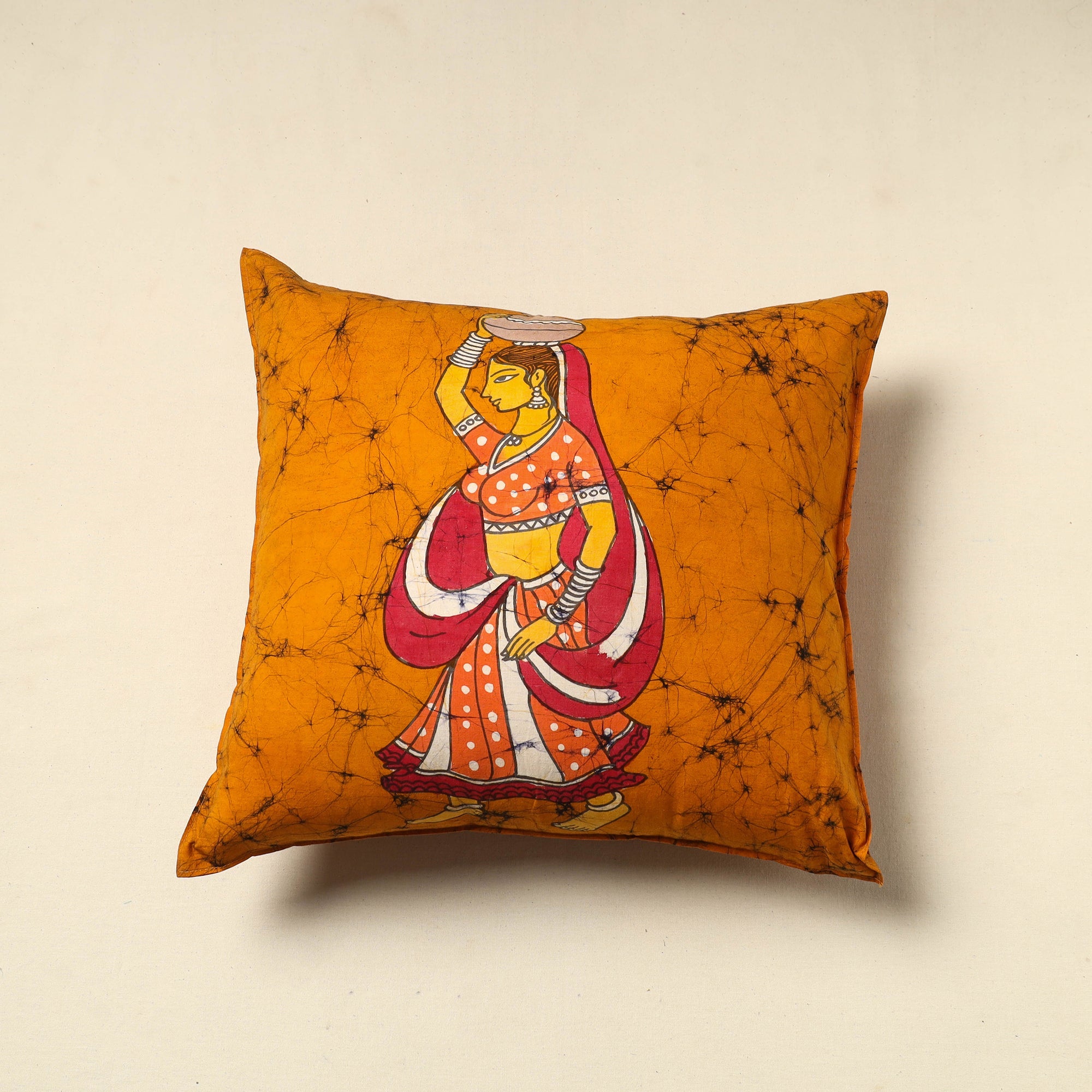KACHCHH JI CHHAAP Orange - Pure Cotton Hand Batik Cushion Cover (18 x 18 in) 47