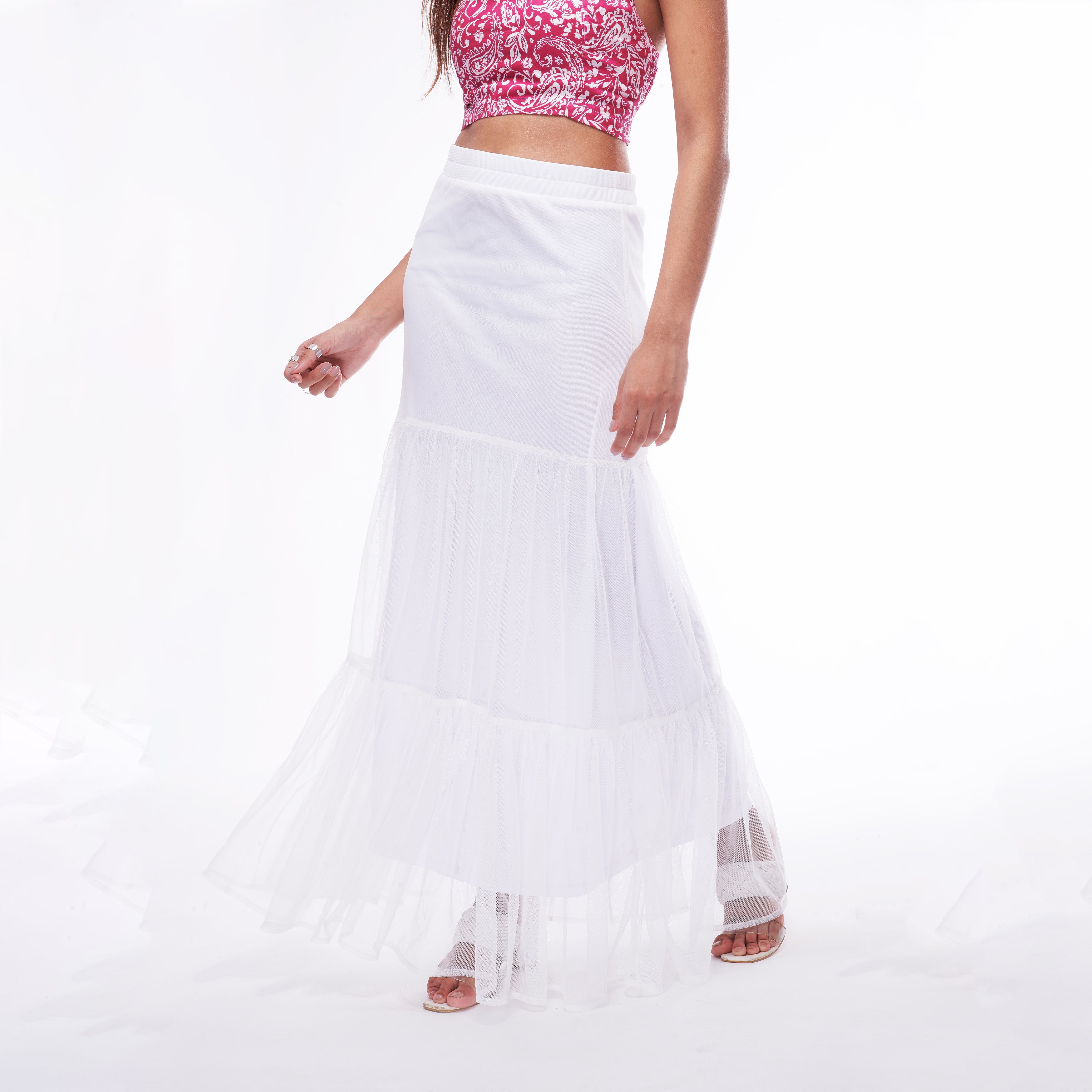 Mermaid Core Tier White Mesh Maxi Skirt - view 2
