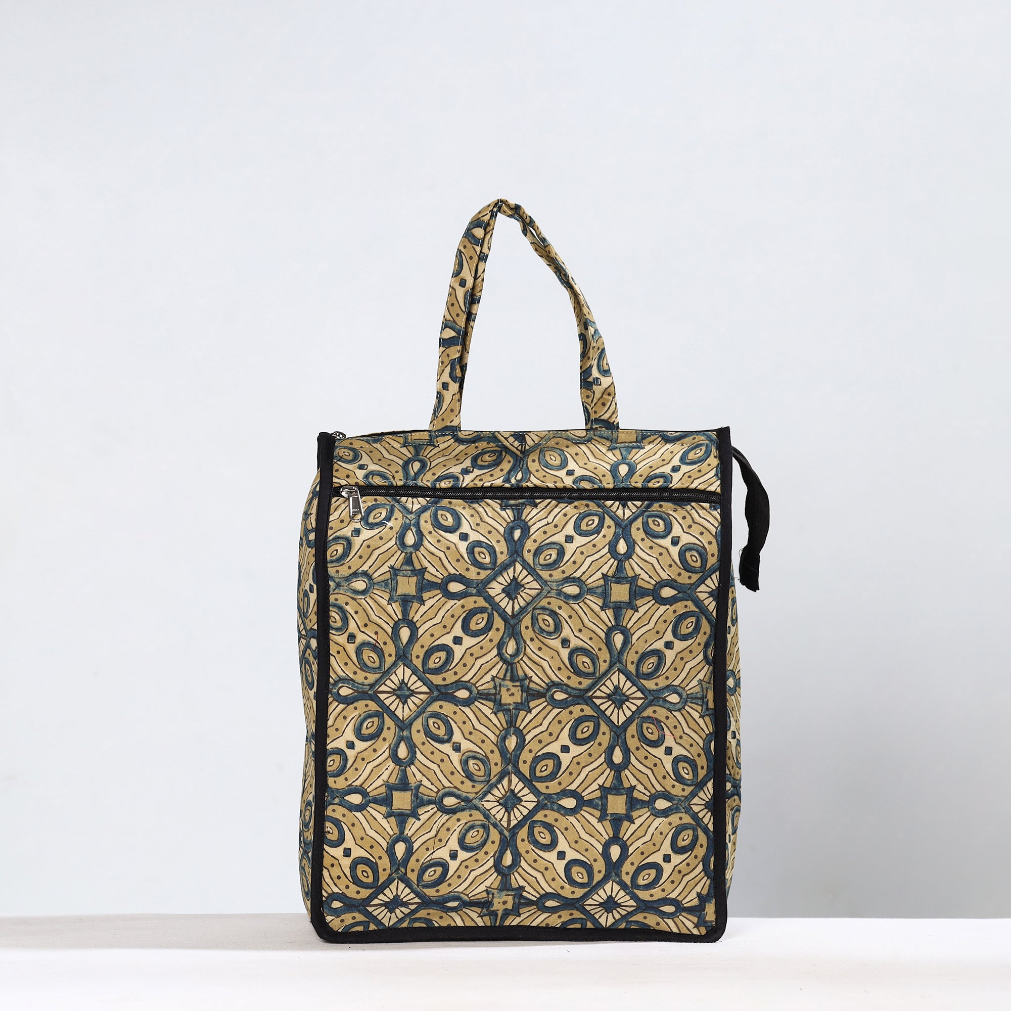 NOORI BAZAR Beige - Handmade Ajrakh Block Printed Cotton Shopping Bag 18