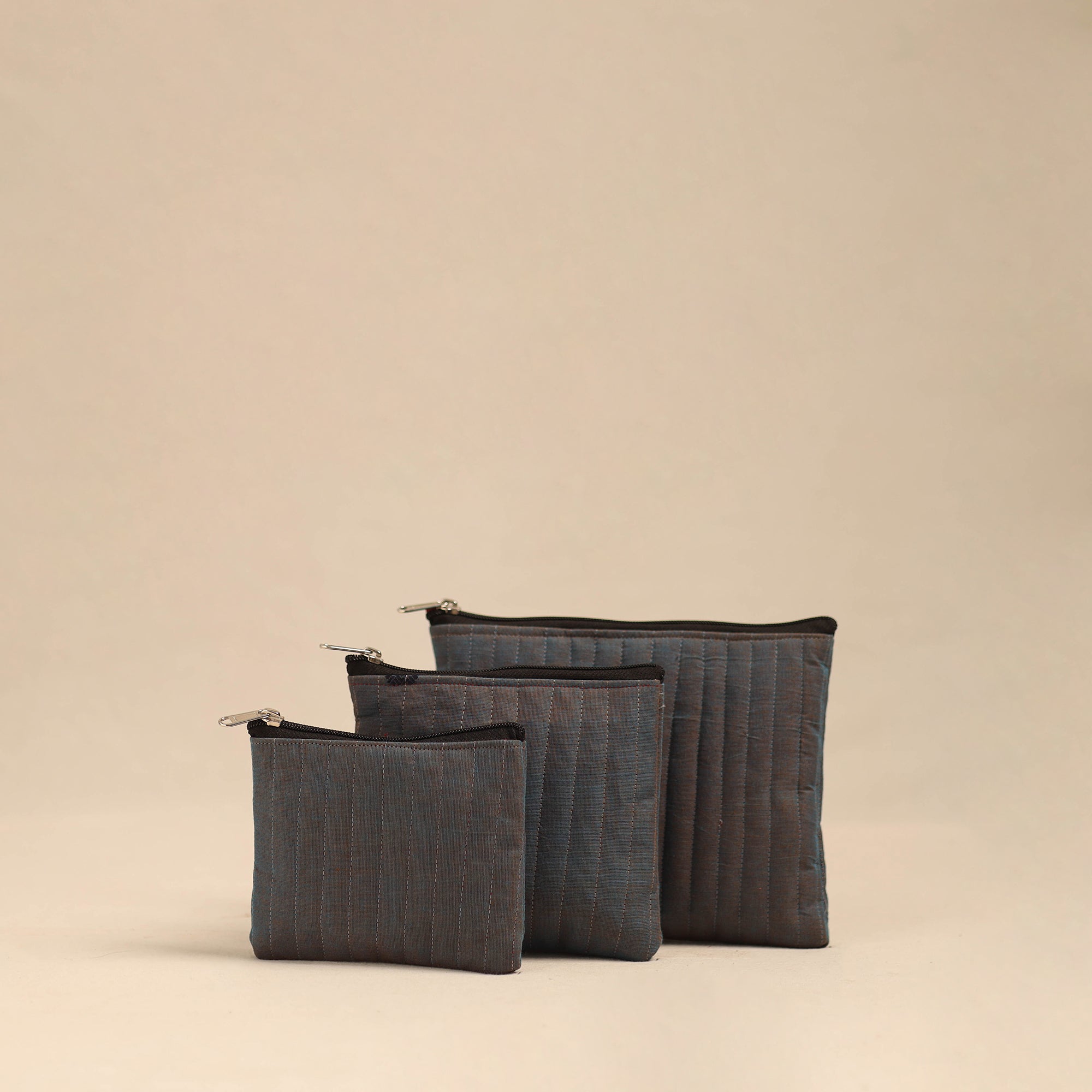 NOORI BAZAR Brown - Handmade Cotton Utility Pouches (Set of 3) 24