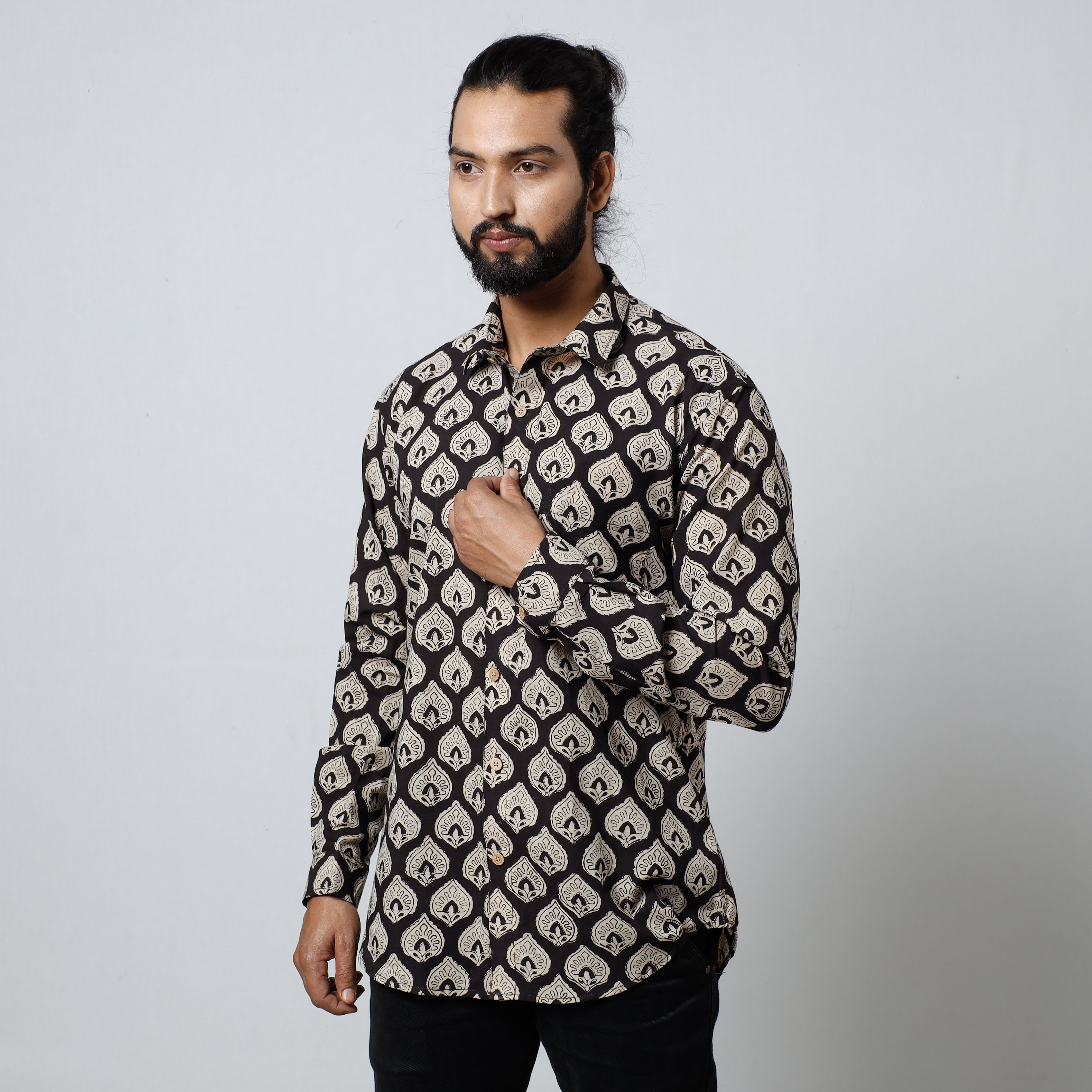 ITOKRI CASUALS Black - Bagru Block Printed Cotton Men Full Sleeve Shirt - view 2