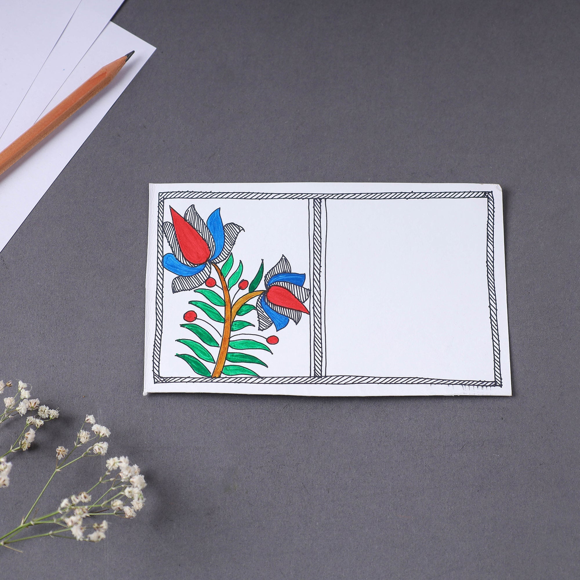 ITOKRI CRAFTS INITIATIVE Assorted - Madhubani Handpainted Post Card (3.5 x 5.5 in)