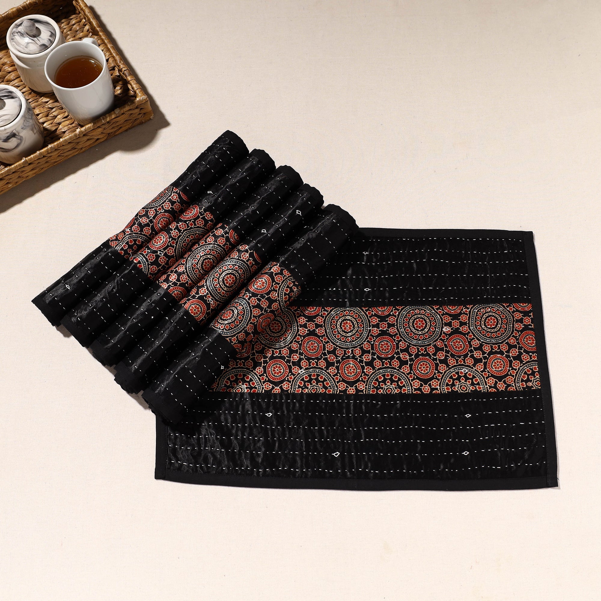KACHCHH JI CHHAAP Black - Kutch Tagai Embroidered Mashru Silk Table Mats (SO6) 31 - view 2