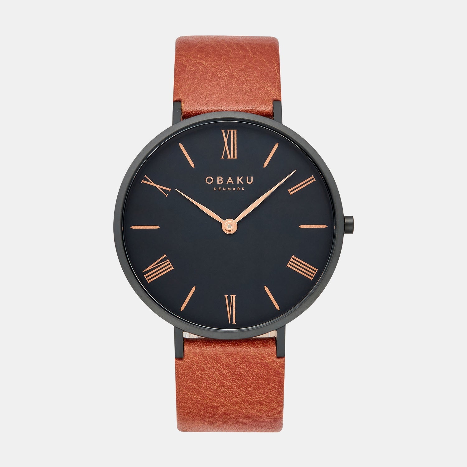 Obaku Folie Tan Men Quartz Black Dial Analog Leather Watch V283GXBBRZ