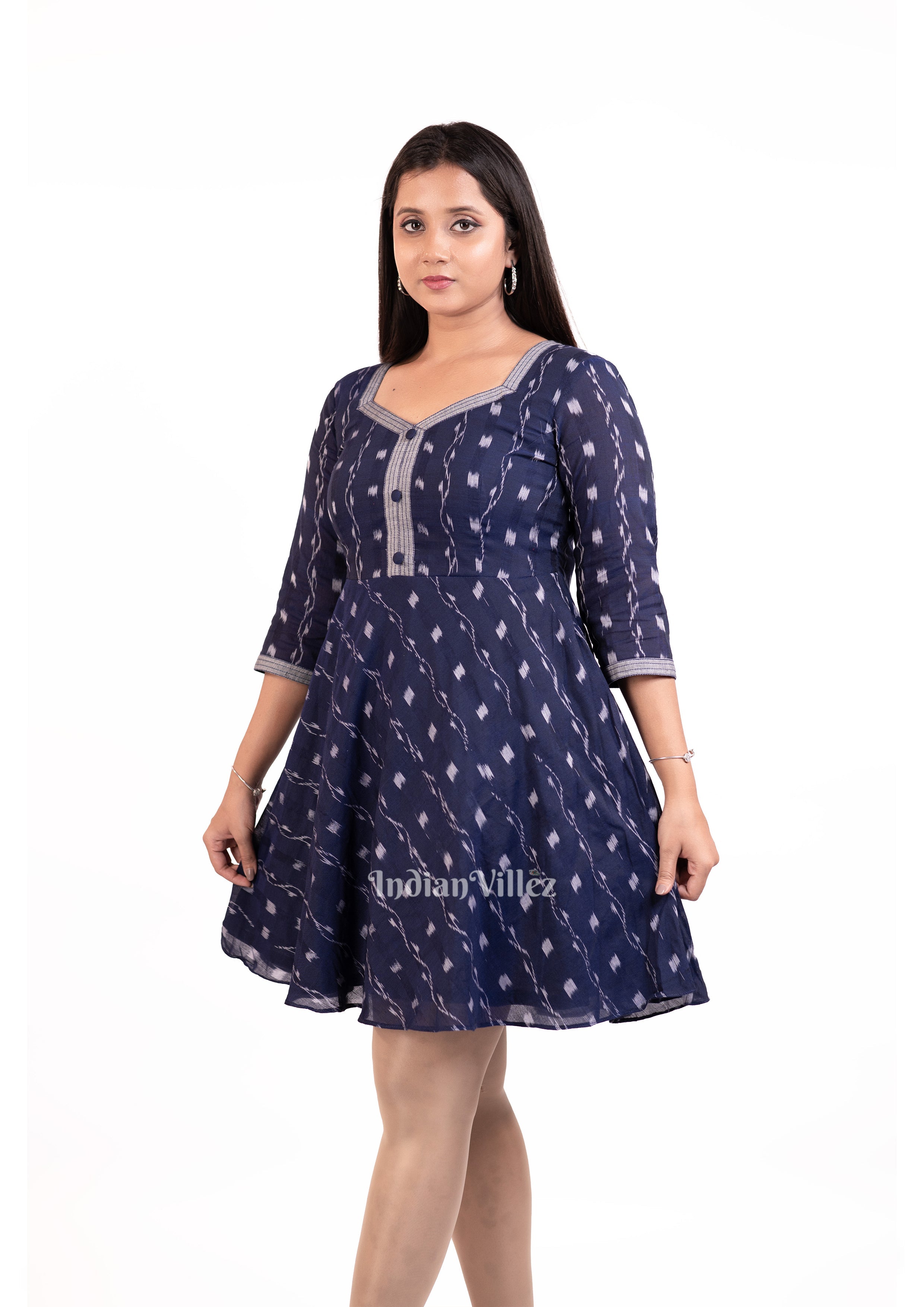 IndianVillèz Navy Blue Sambalpuri Odisha Ikat Short Kurti