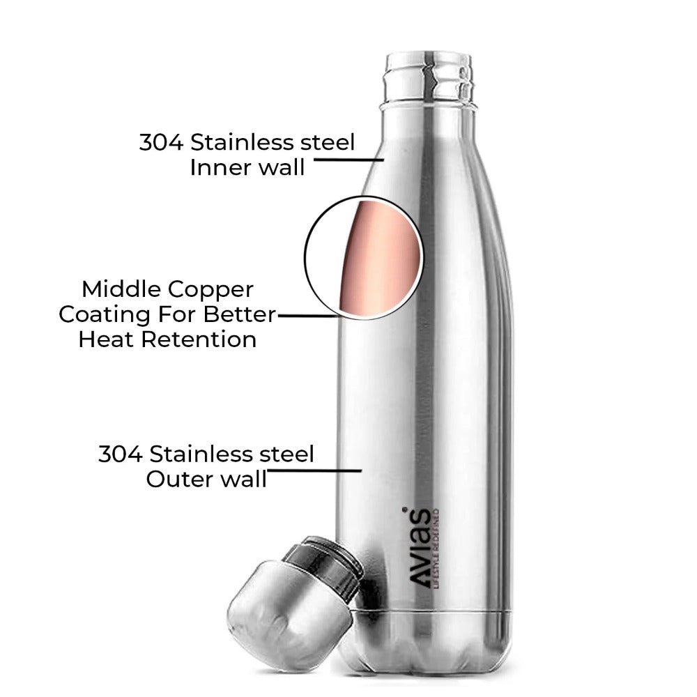AVIAS Evita Premium Stainless Steel Vacuum Insulated Flask Water Bottel | Silver | 1 Pc - view 3