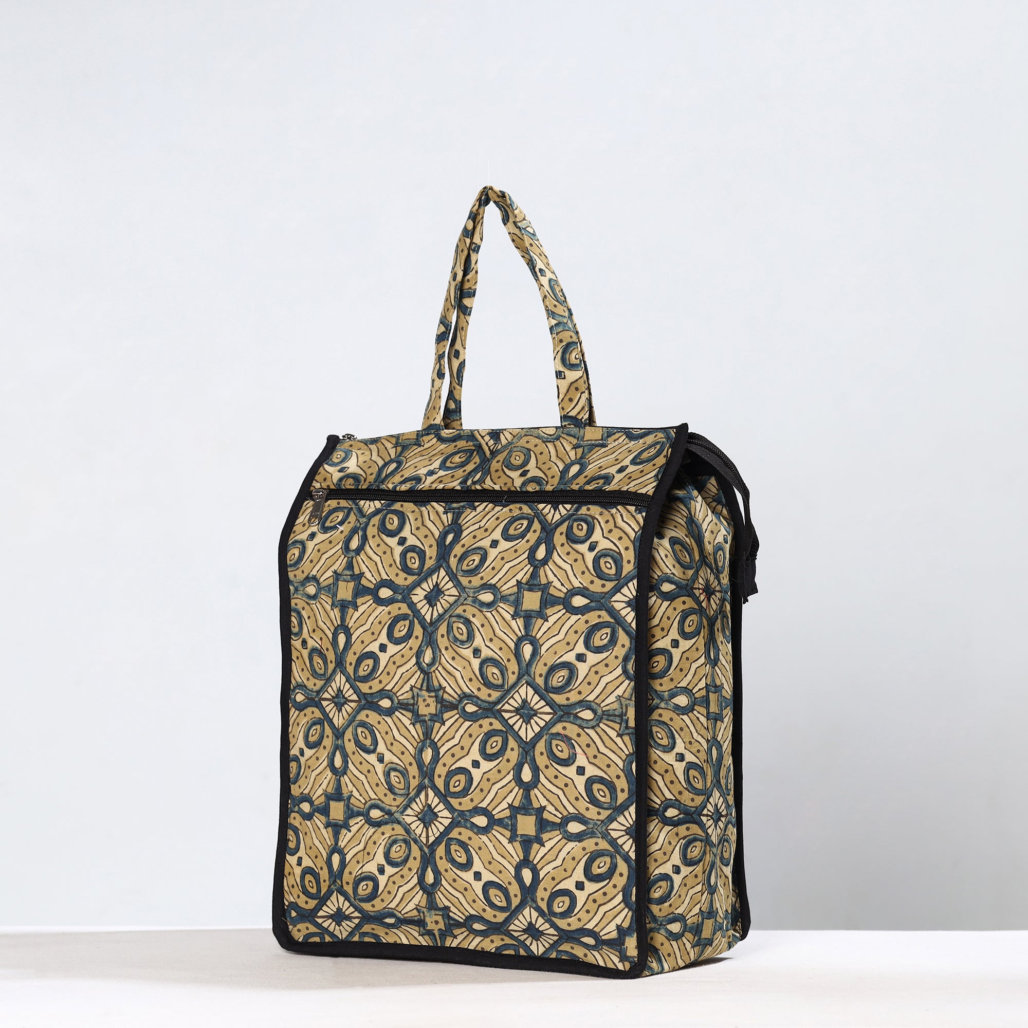 NOORI BAZAR Beige - Handmade Ajrakh Block Printed Cotton Shopping Bag 18 - view 2