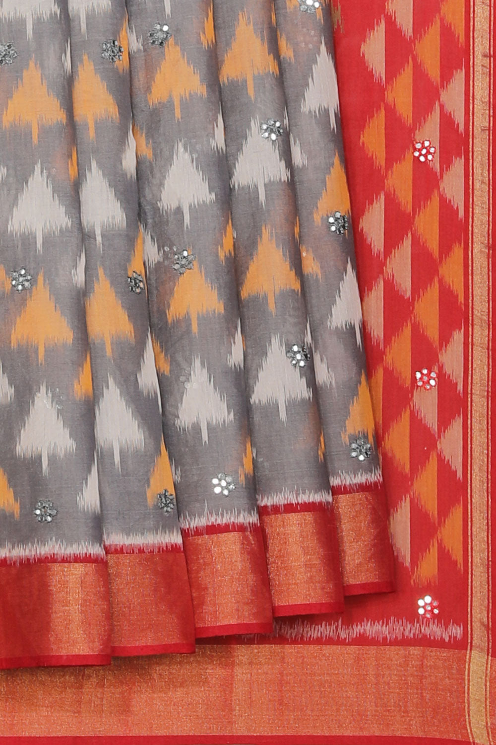 Kalanjali Ikat Cotton-Silk Grey Saree – Women's