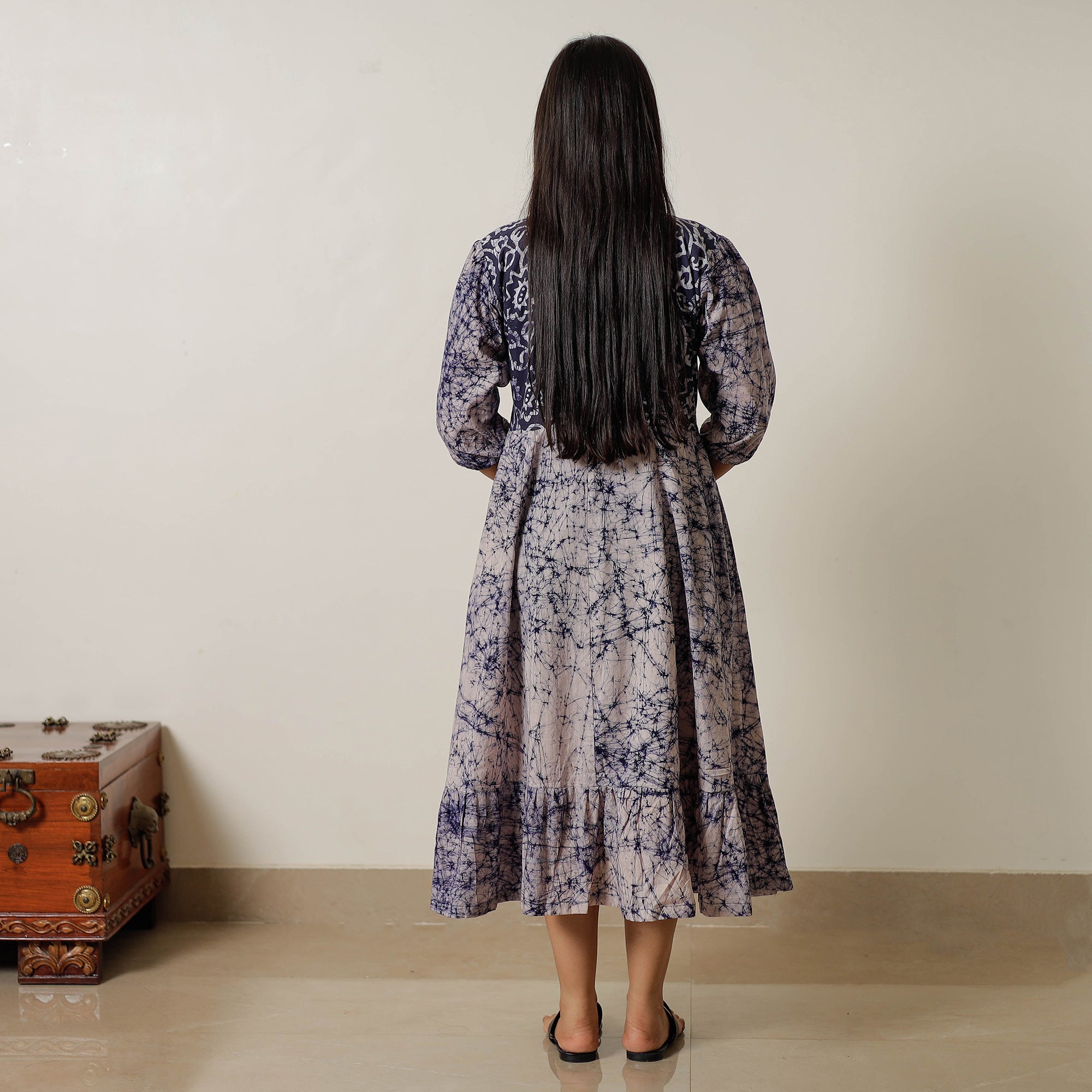 ITOKRI CASUALS Blue - Hand Batik Printed Cotton Flared Dress 01 - view 7