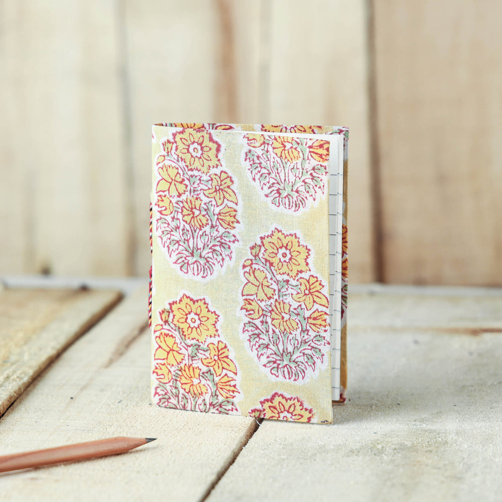 BINDAAS UNLIMITED Beige - Sanganeri Fabric Cover Handmade Paper Notebook (5 x 3.5 in)