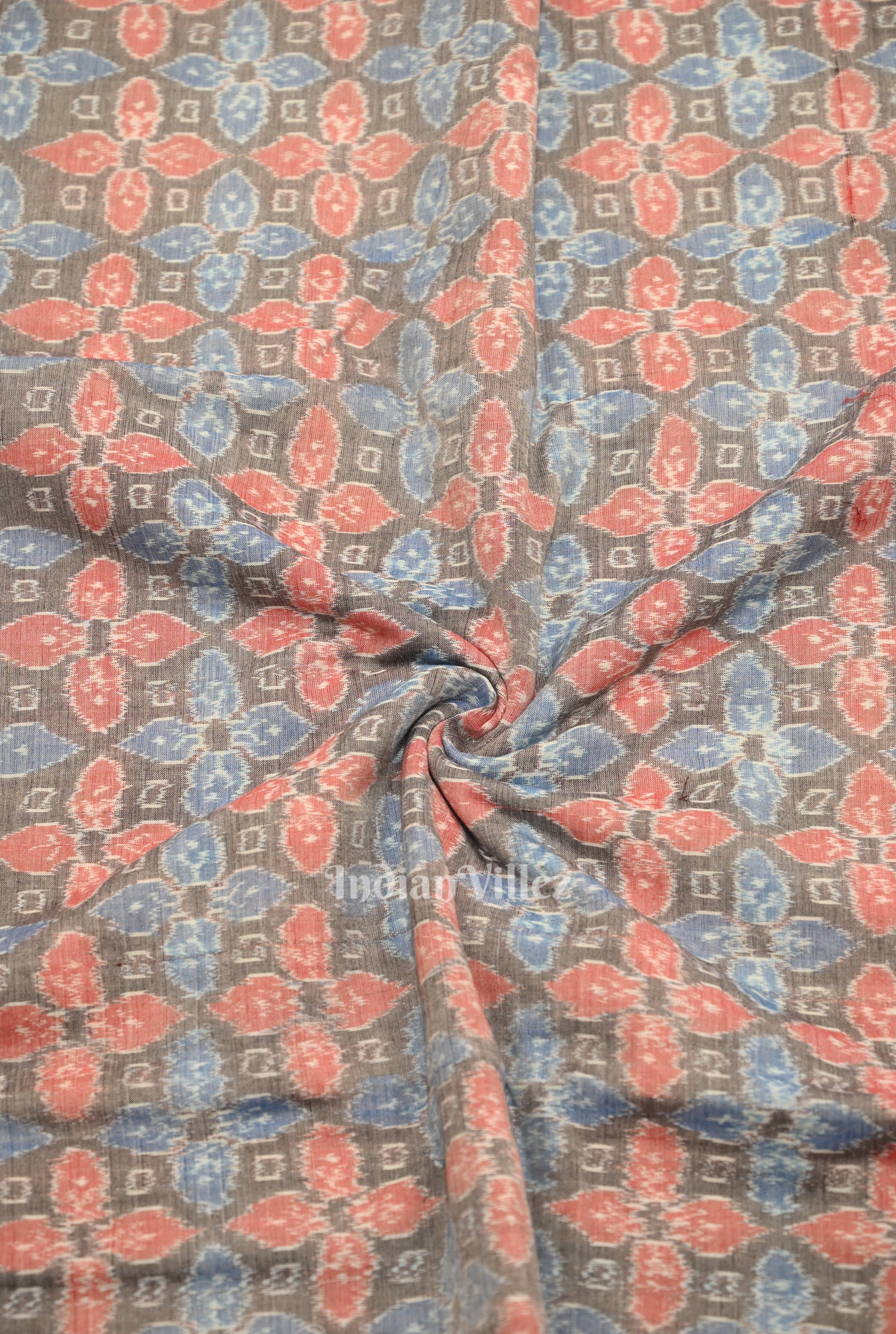 IndianVillèz Cement Black Floral Motif Sambalpuri Ikat Cotton Fabric