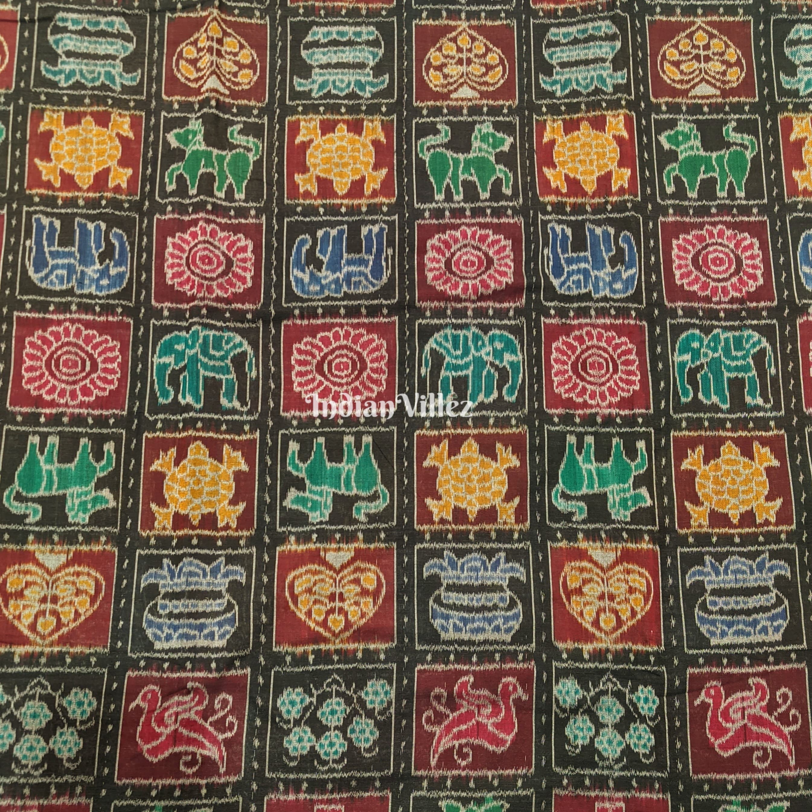 IndianVillèz Black Box Design Sambalpuri Ikat Cotton Fabric - view 3