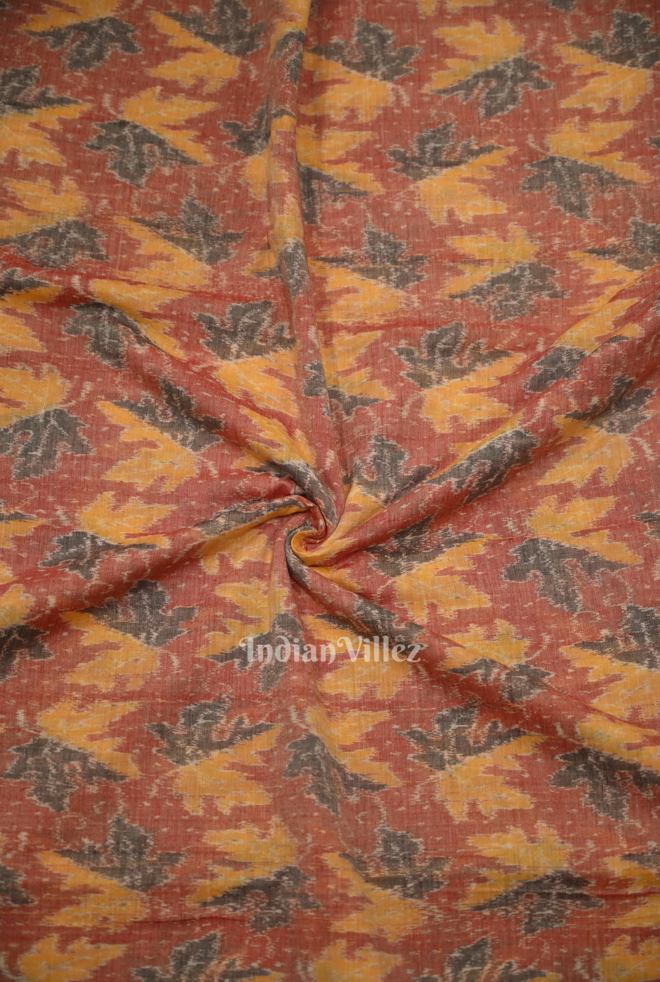IndianVillèz Peach Red Sambalpuri Ikat Cotton Fabric