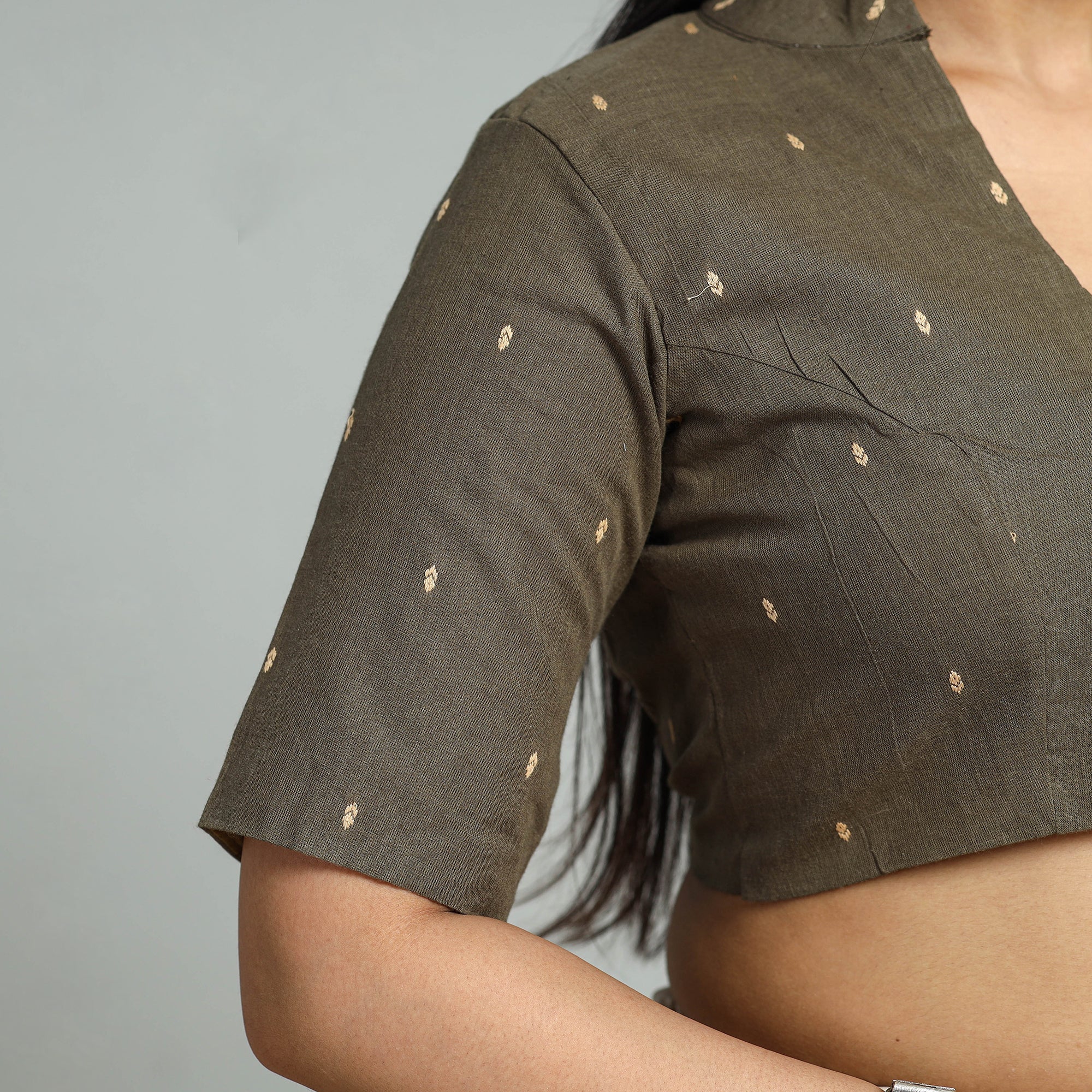 ITOKRI CASUALS Brown - Jacquard Weave Cotton Stitched Blouse 05 - view 5