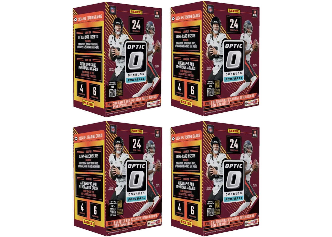 2024 Panini Optic Donruss NFL Football Blaster Box 4x Lot (Pink Parallels)