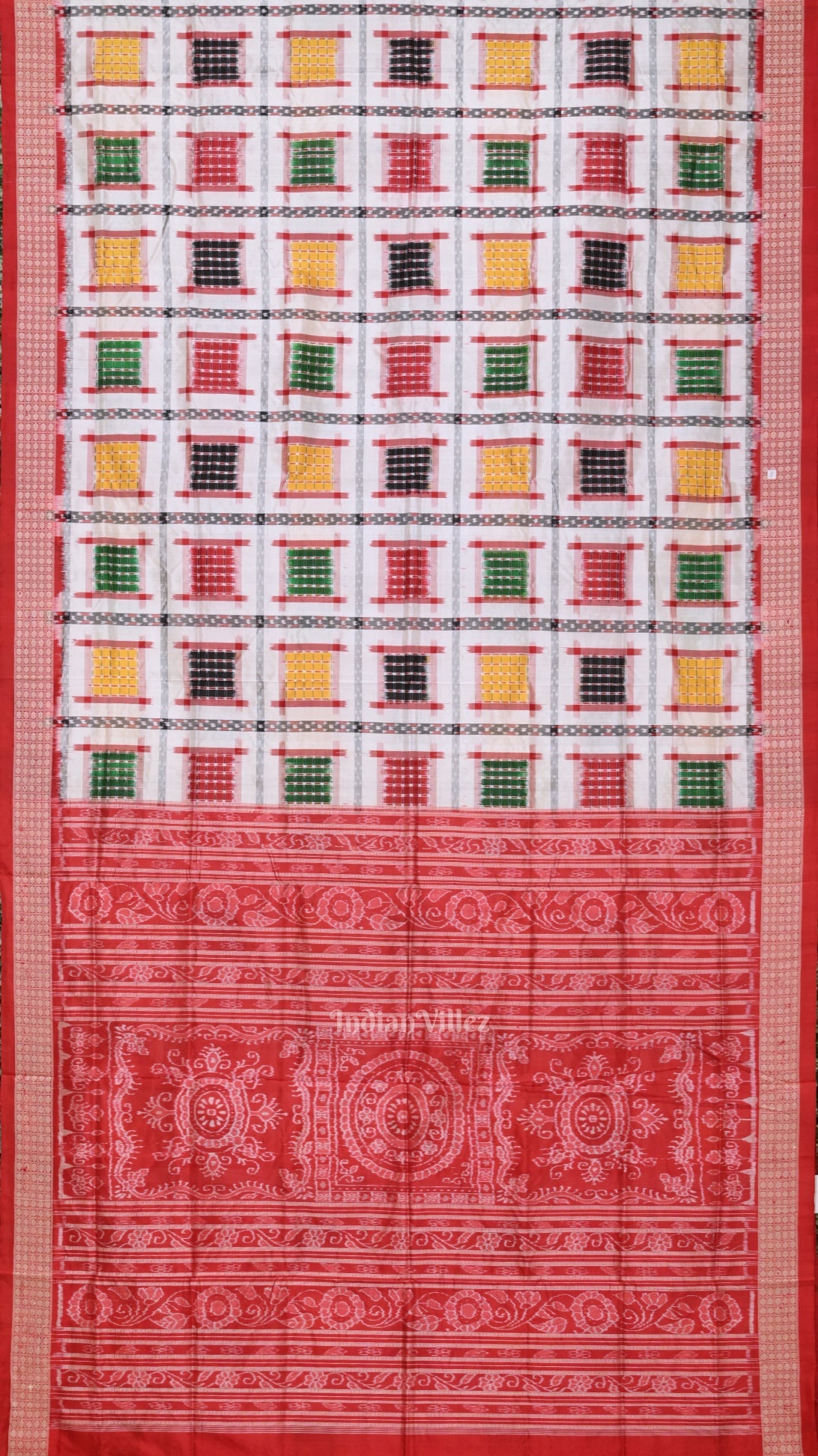 IndianVillèz White with Multicolor Ashwini Odisha Ikat Sambalpuri Silk Saree - view 2