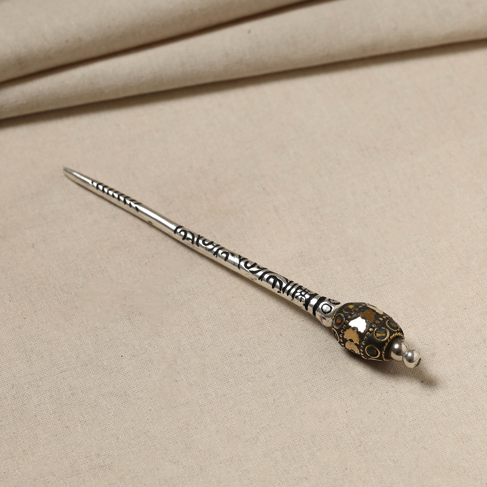 WHITE RIVER STORIES Antique Finish Oxidised German Silver Juda Stick - view 2