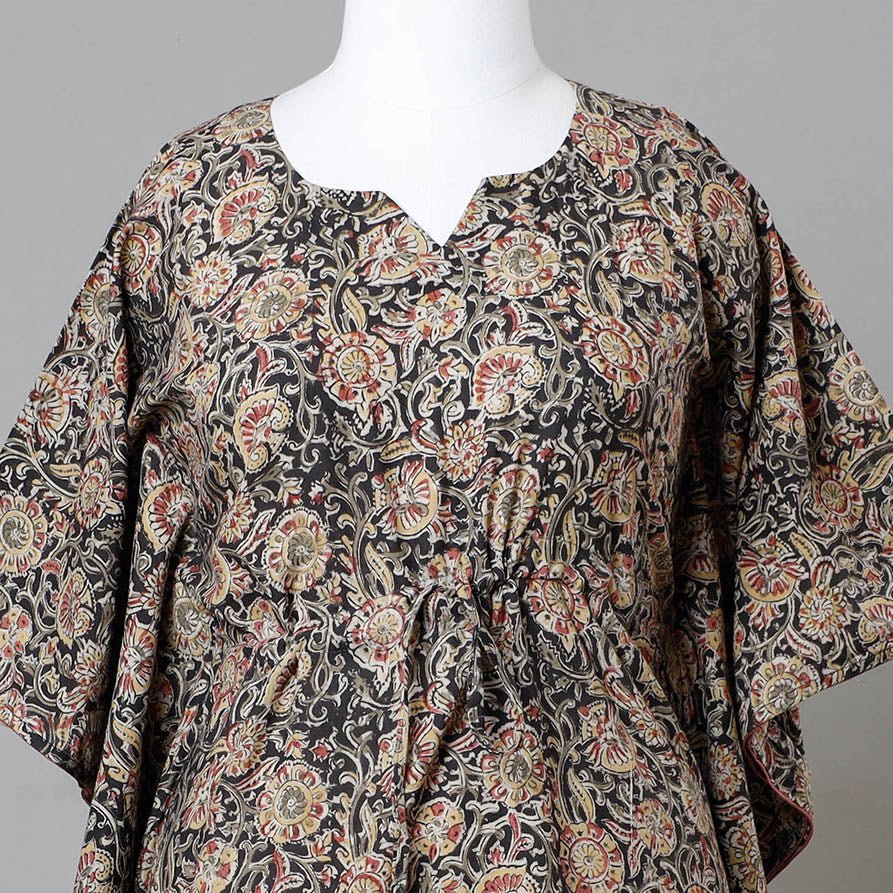 ITOKRI CASUALS Black - Block Print Cotton Kalamkari Kaftan with Tie-Up Waist (Medium) - view 3
