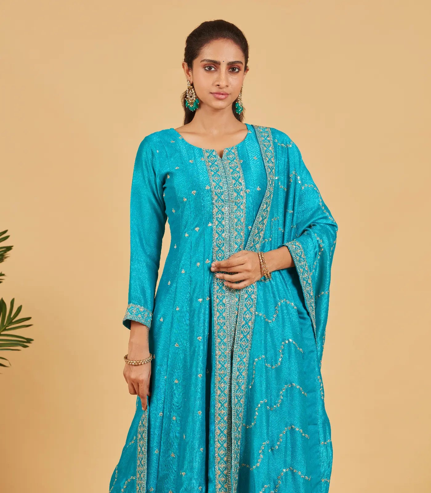 RmKV Turquoise Blue Anarkali Set With Matching Dupatta - view 2
