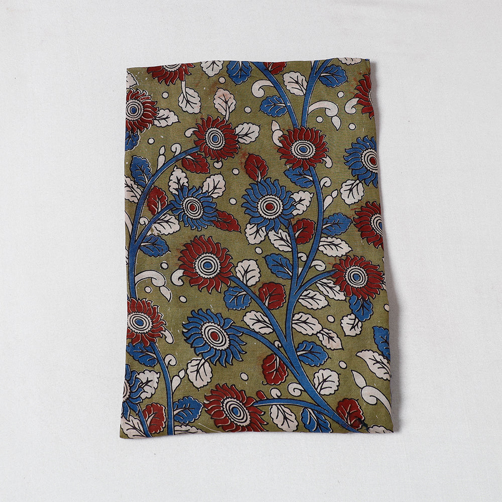 SOUTH KARGHA Brown - Handpainted Srikalahasti Kalamkari Pen Work Chanderi Silk Precut Fabric (1 meter)