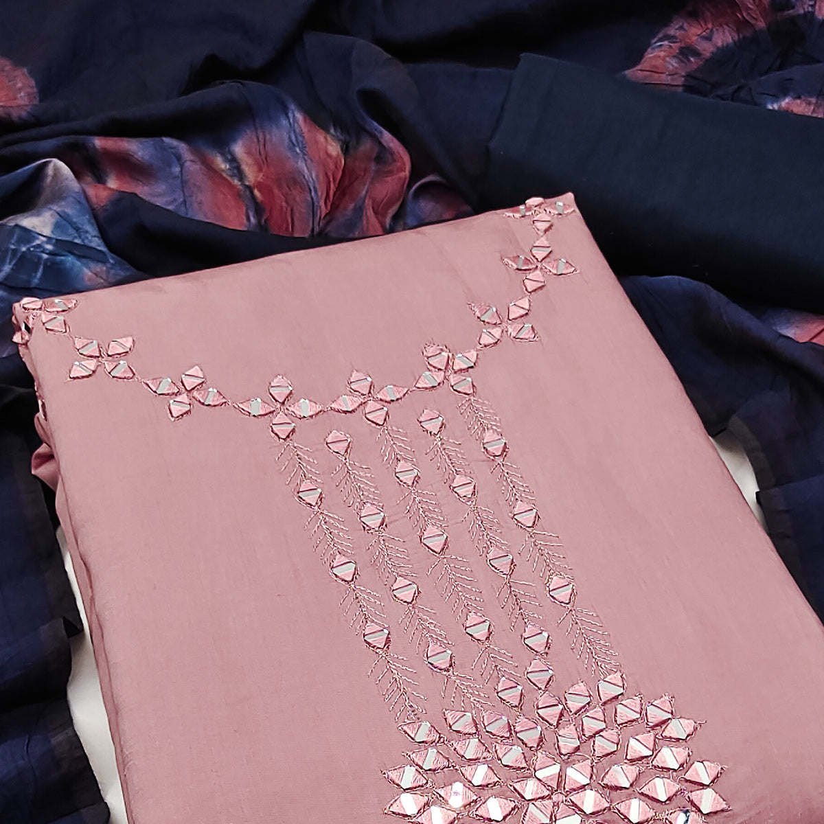 Peachmode Mauve Embroidered Viscose Dress Material - view 2