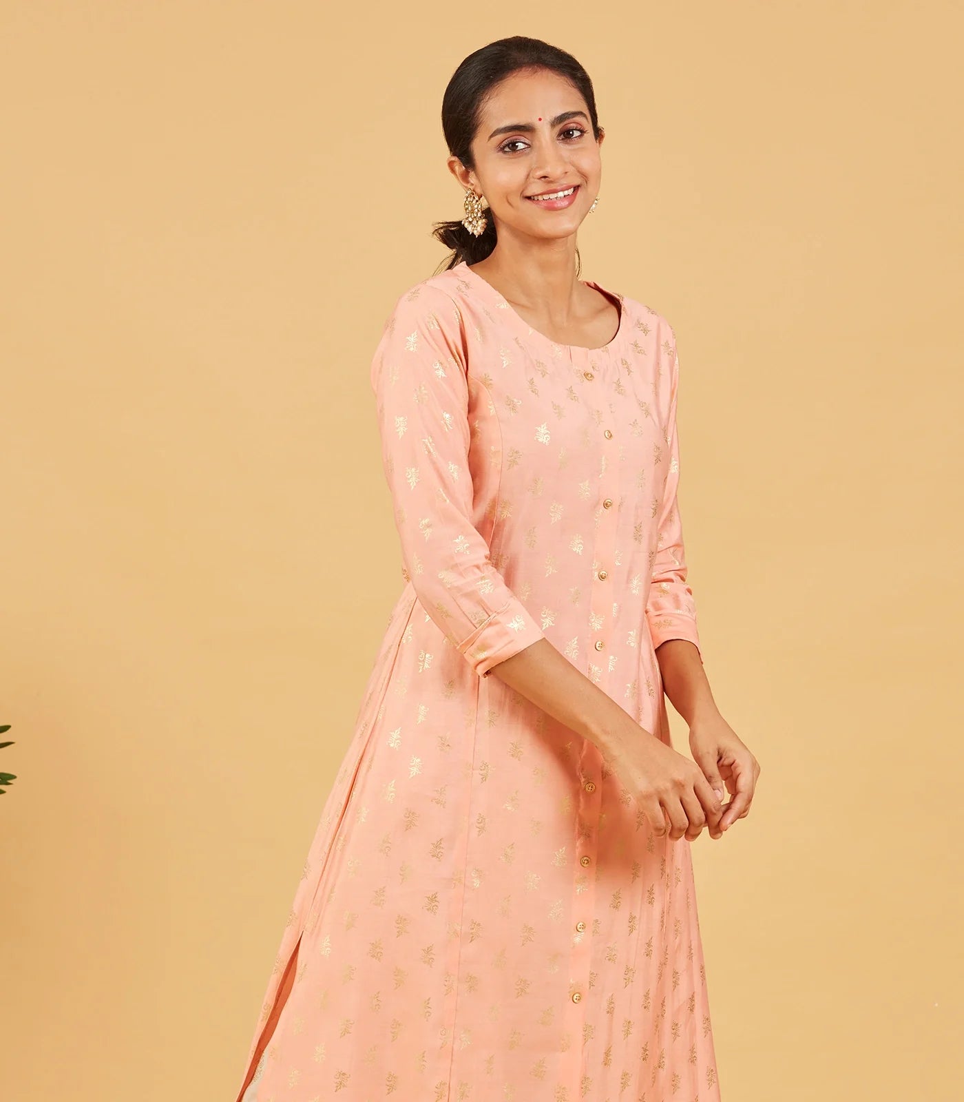 RmKV Pastel Peach Foil Printed Kurta