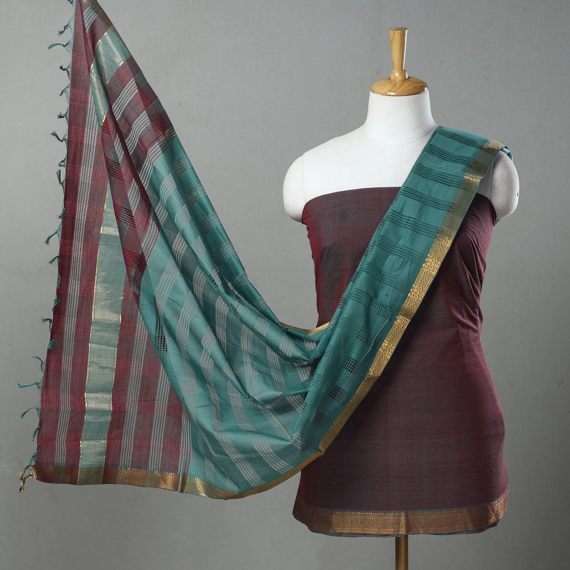 SOUTH KARGHA Brown - 3pc Handloom Cotton Mangalagiri Dress Material 06