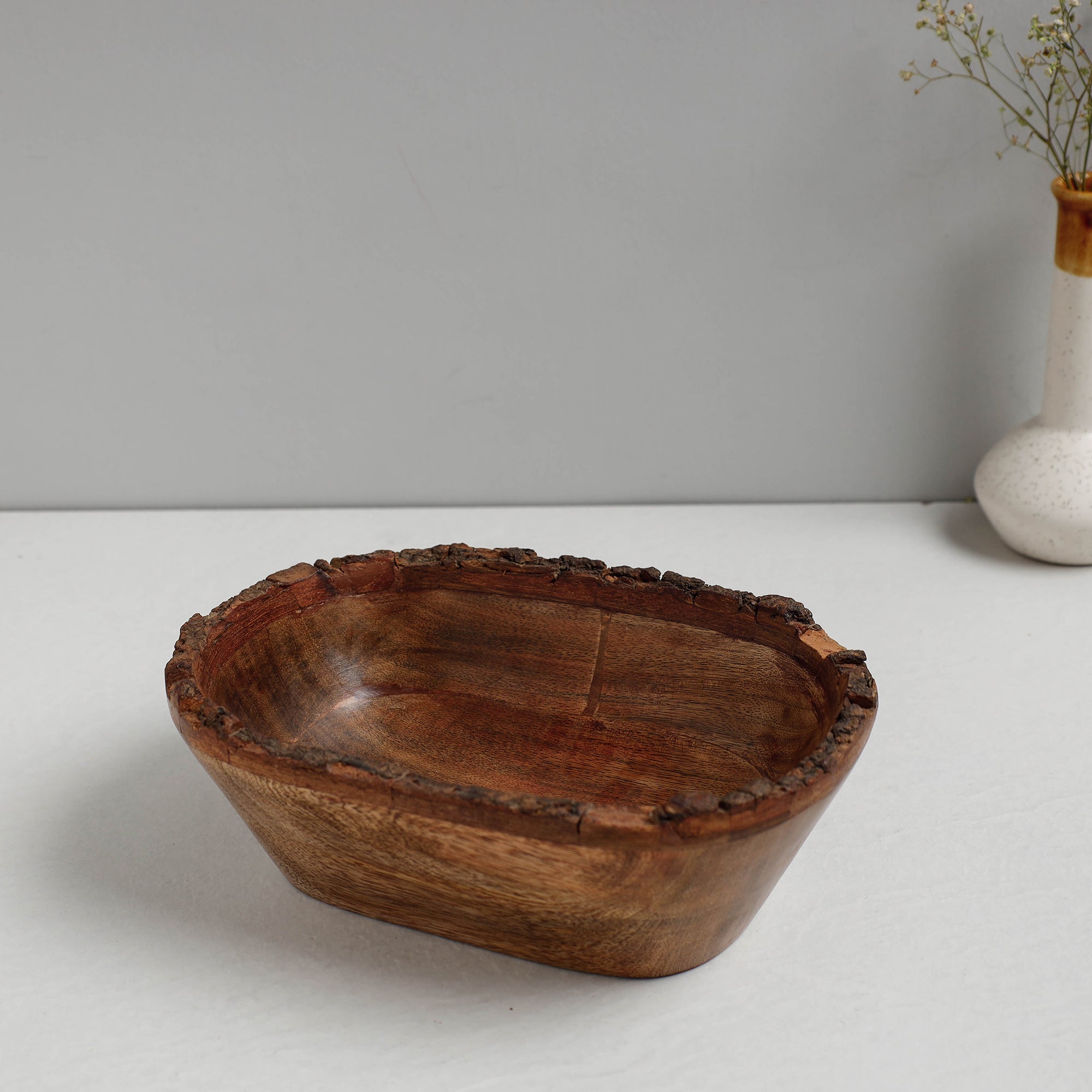 HAVELI CHRONICLES Brown - Handcrafted Mango Wooden Oval Bowl (7 x 10 in)