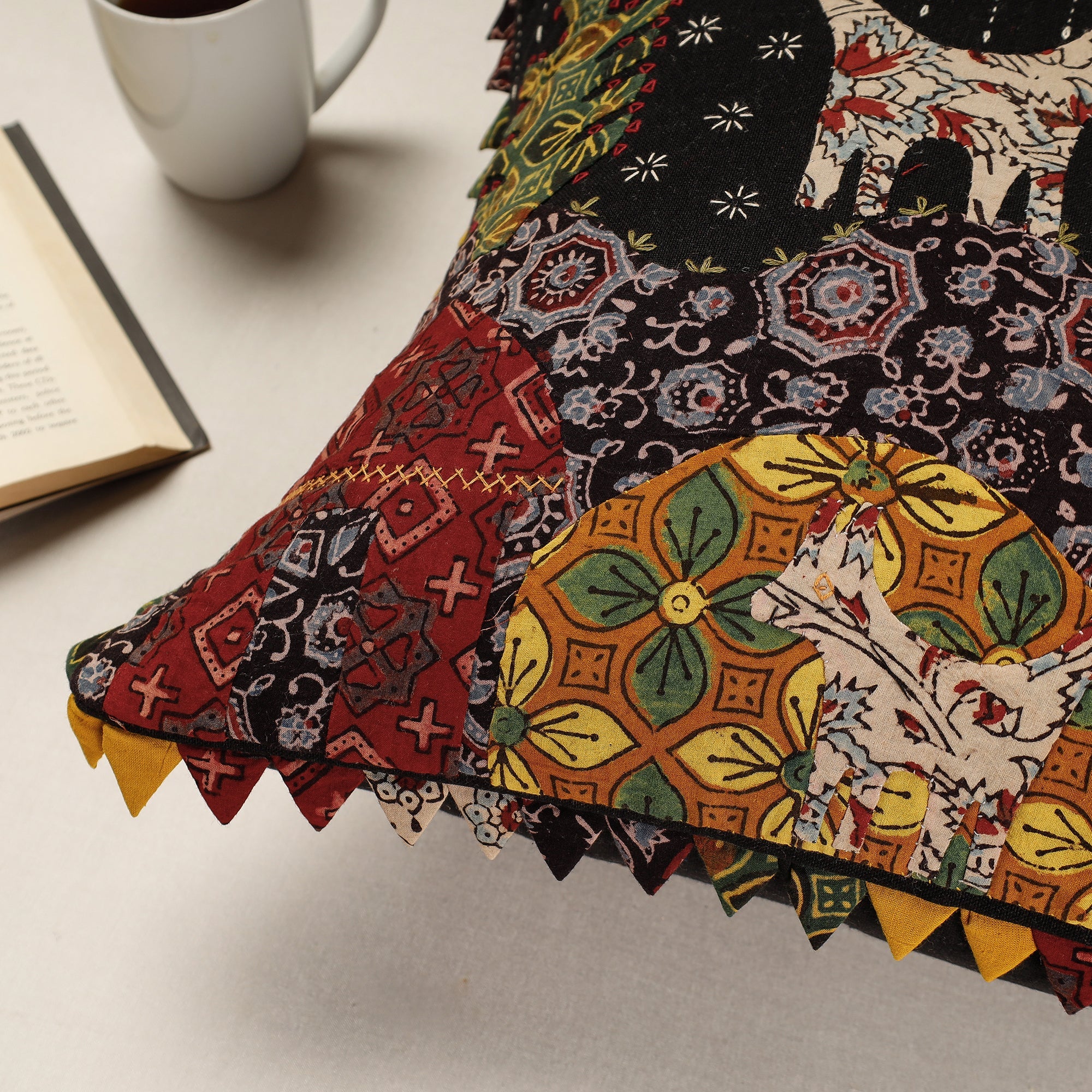 Black - Kala Raksha Applique Cutwork Cotton Cushion Cover (16 x 16 in) - view 2